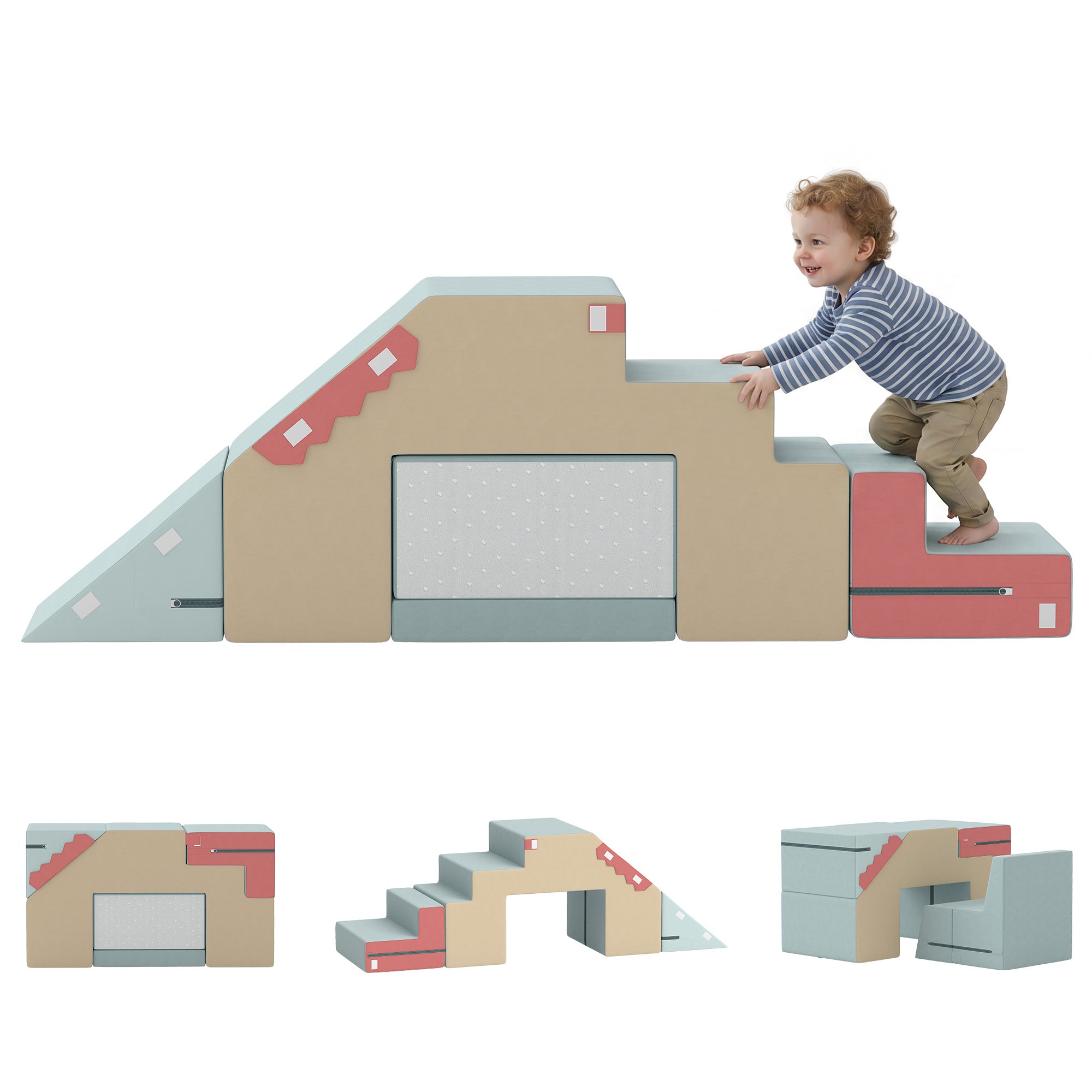 AIYAPLAY 2‑teiliges Softplay-Set – rutschfeste Schaumstoffblöcke mit Samtbezug, faltbare Rutsche & Kletterelemente, mehrfarbig