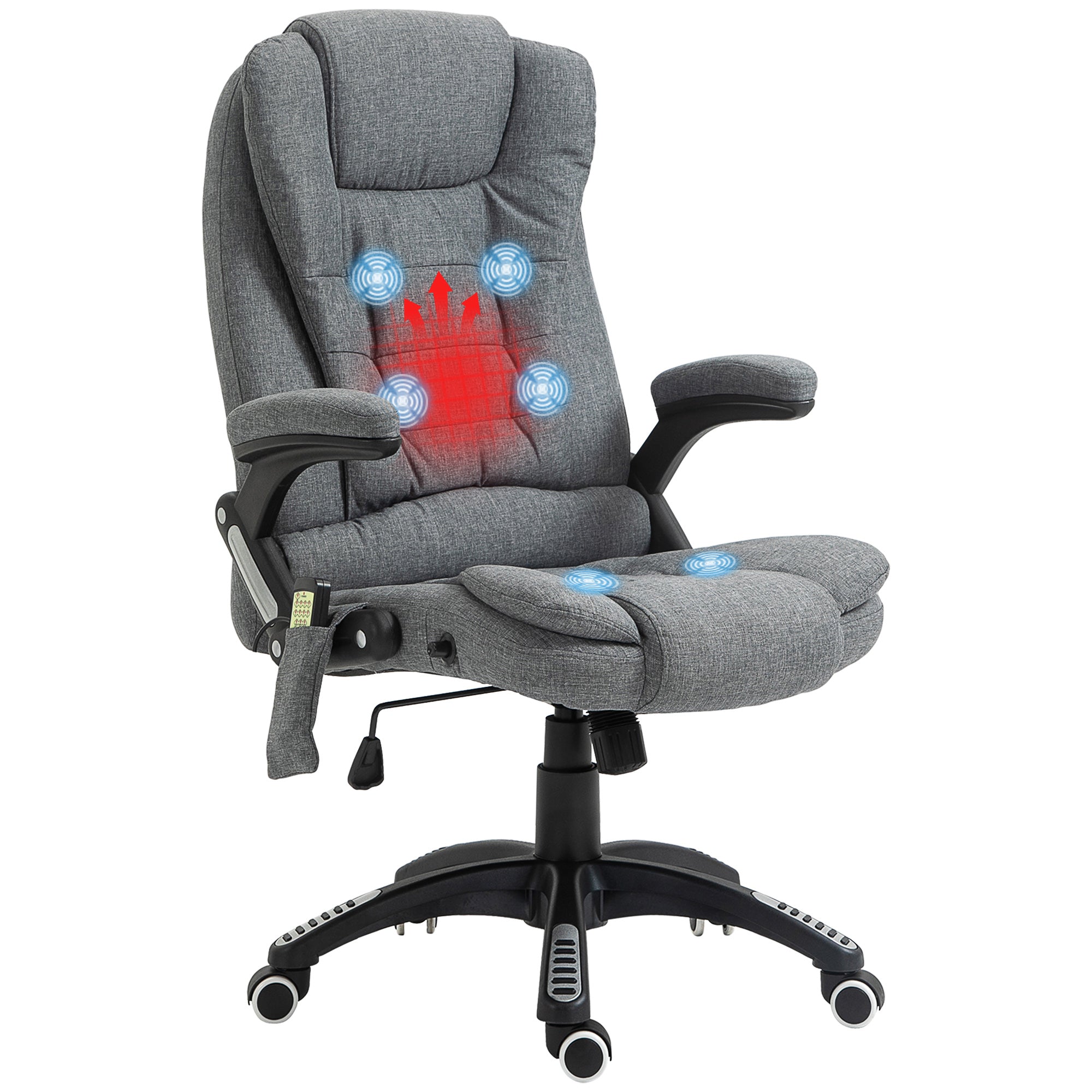 Office Chair with Vibration Massage, Ergonomic Desk Chair with Heating, Reclining Function, Height Adjustable Executive Chair with Remote Control, Side Pocket, Linen Look, Dark Gray