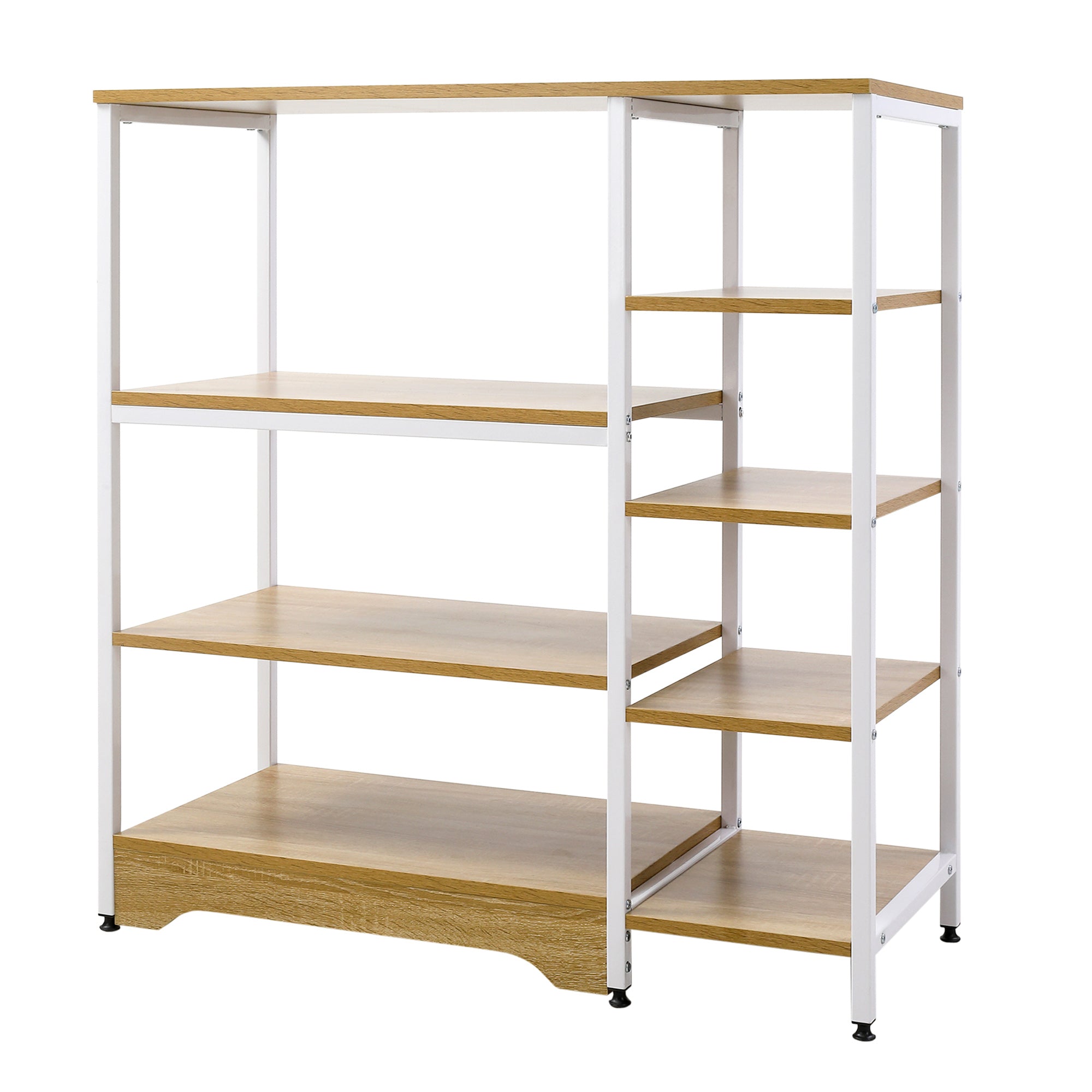 HOMCOM Kökshylla Mikrovågsugn Mångsidig Förvaringshylla med 7 Hyllor för Köksredskap Böcker Växter 90x40x95 cm Naturligt trä