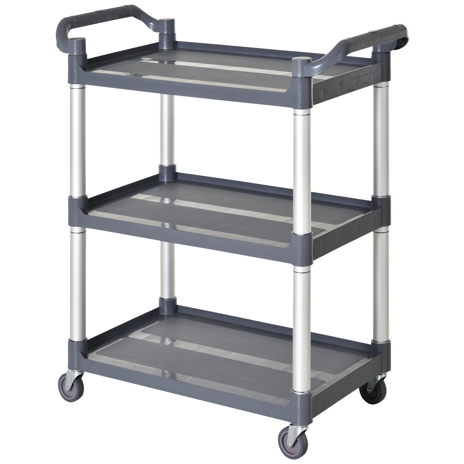 HOMCOM 3-stufiger Aluminiumlegierung Wagen mit Rädern – Küchenwagen mit einer Traglast von 105 kg für Speisezimmer und Badezimmer 88x44x93 cm Grau