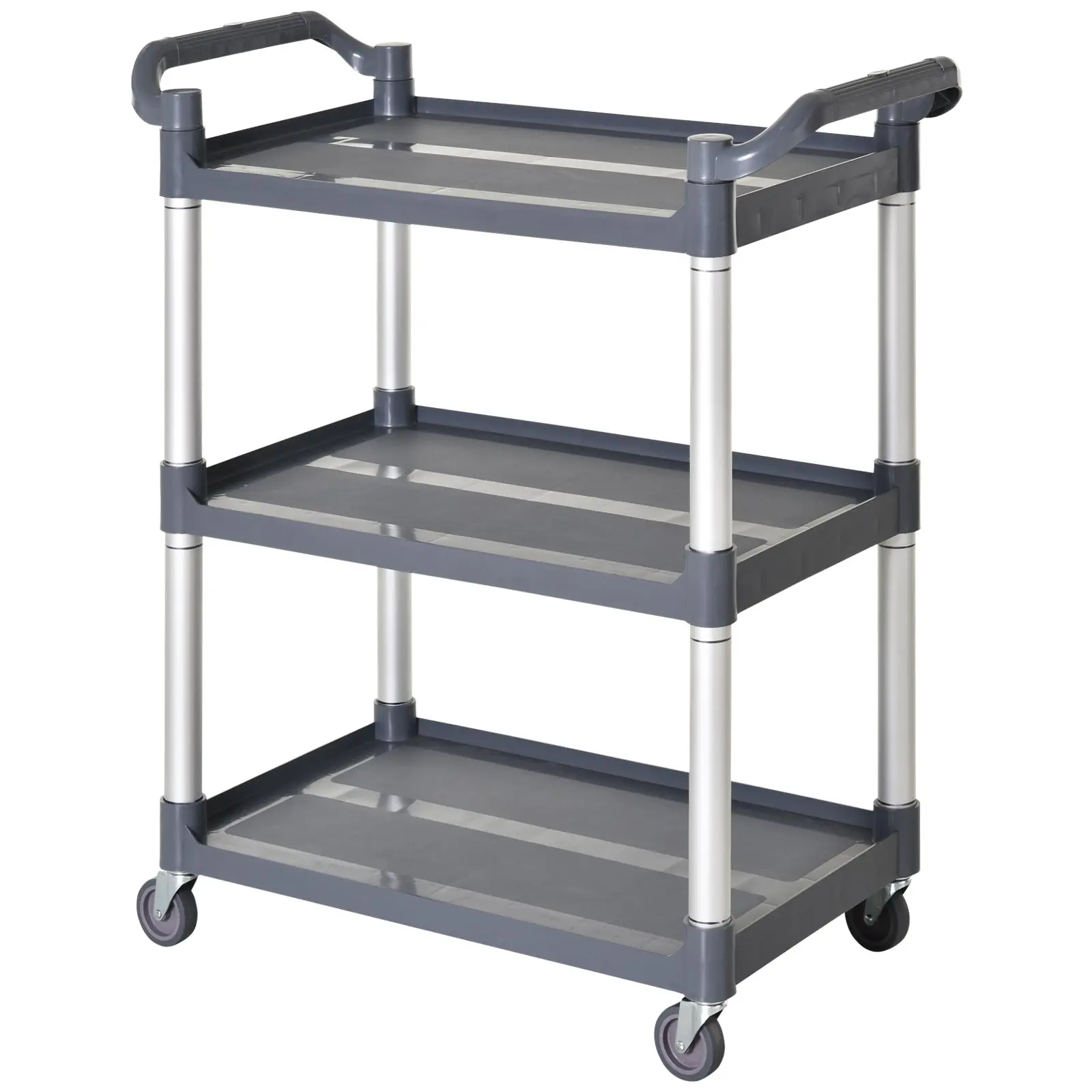 3-Tier Aluminum Alloy Wheeled Utility Cart Kitchen Storage Cart Load 105 kg for Dining Room Bathroom 88x44x93 cm Gray