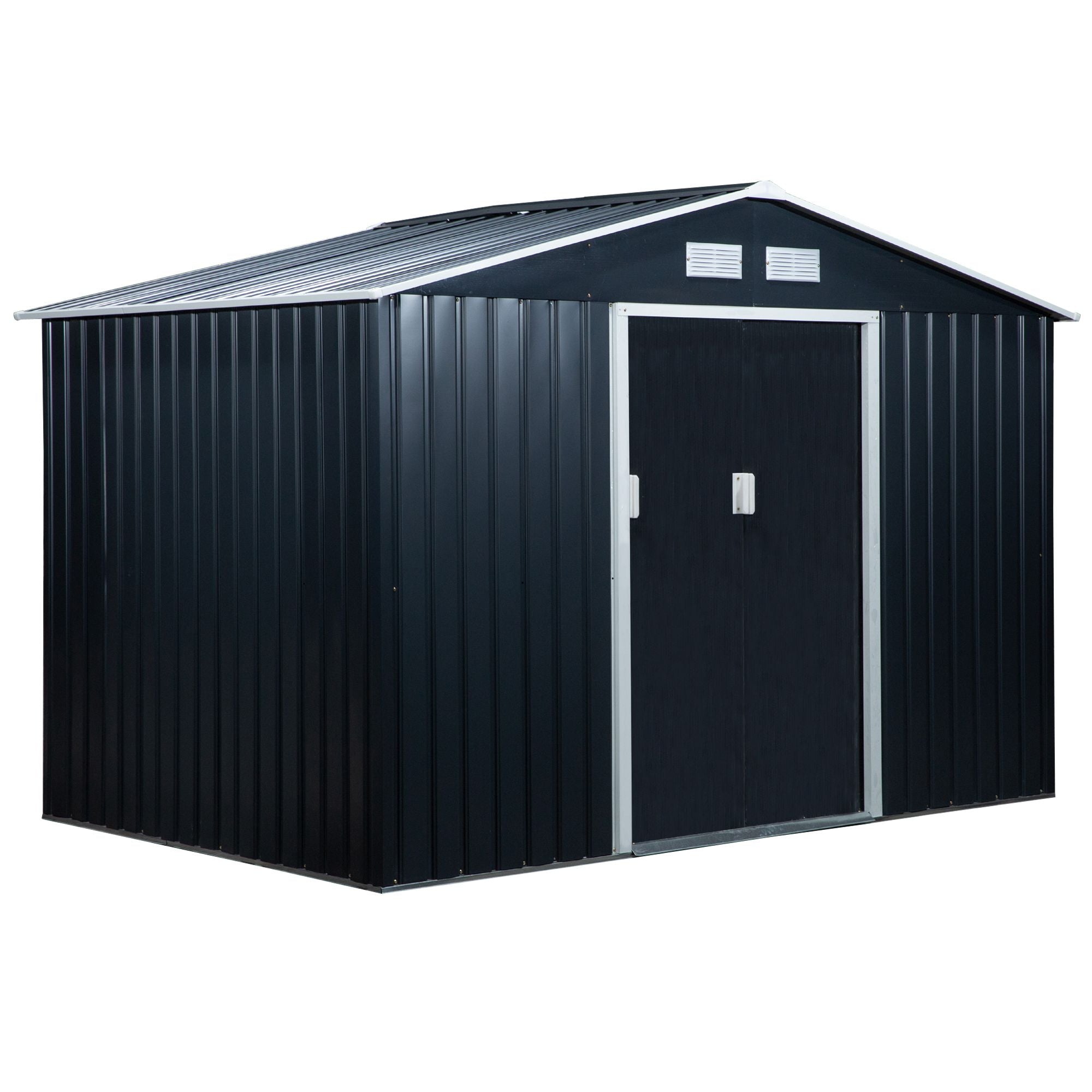 Toolhouse 4.9 m?, Garden House with Gable Roof, Sliding Door, Foundation, 277 x 195 x 192 cm, Toolshed Made of Galvanized Steel, Weatherproof, for Garden, Dark Gray