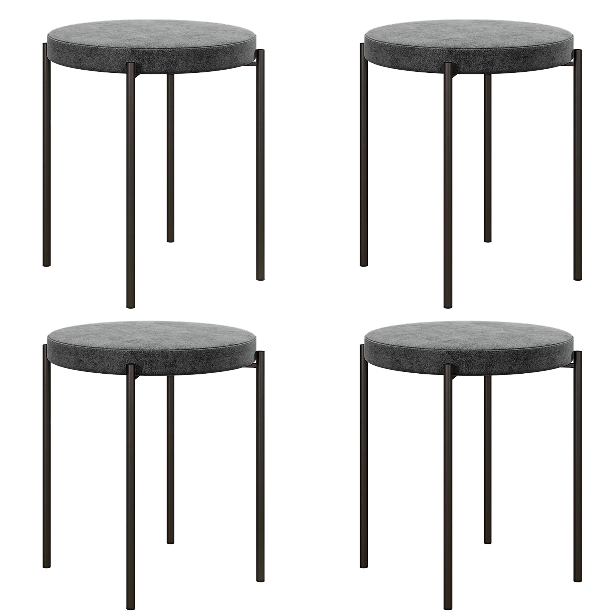 HOMCOM Set med 4 Stapelbara Barstolar - Kökstolar med Klädd Sittdyna, Sammetlook, Mörkgrå Metall, 41,5 x 41,5 x 46 cm