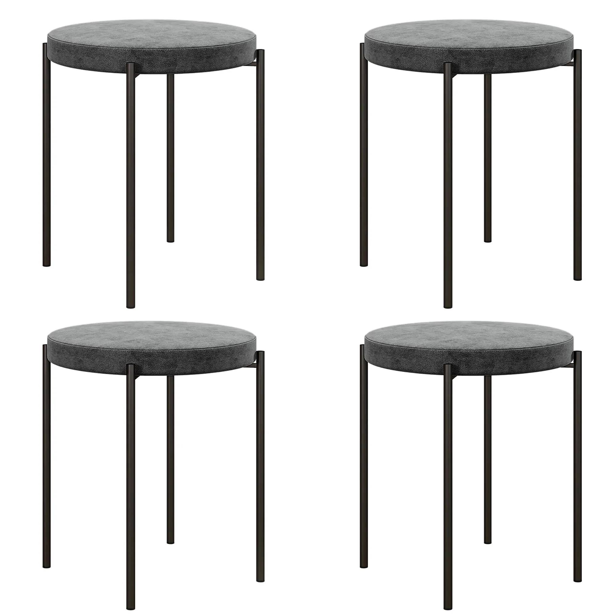 Set of 4 Stackable Dining Stools Dining Chairs Kitchen Chairs with Padded Seat, Velvet Look Seat Stool Velvet for Kitchen Dining Room Metal Dark Grey 41.5 x 41.5 x 46 cm