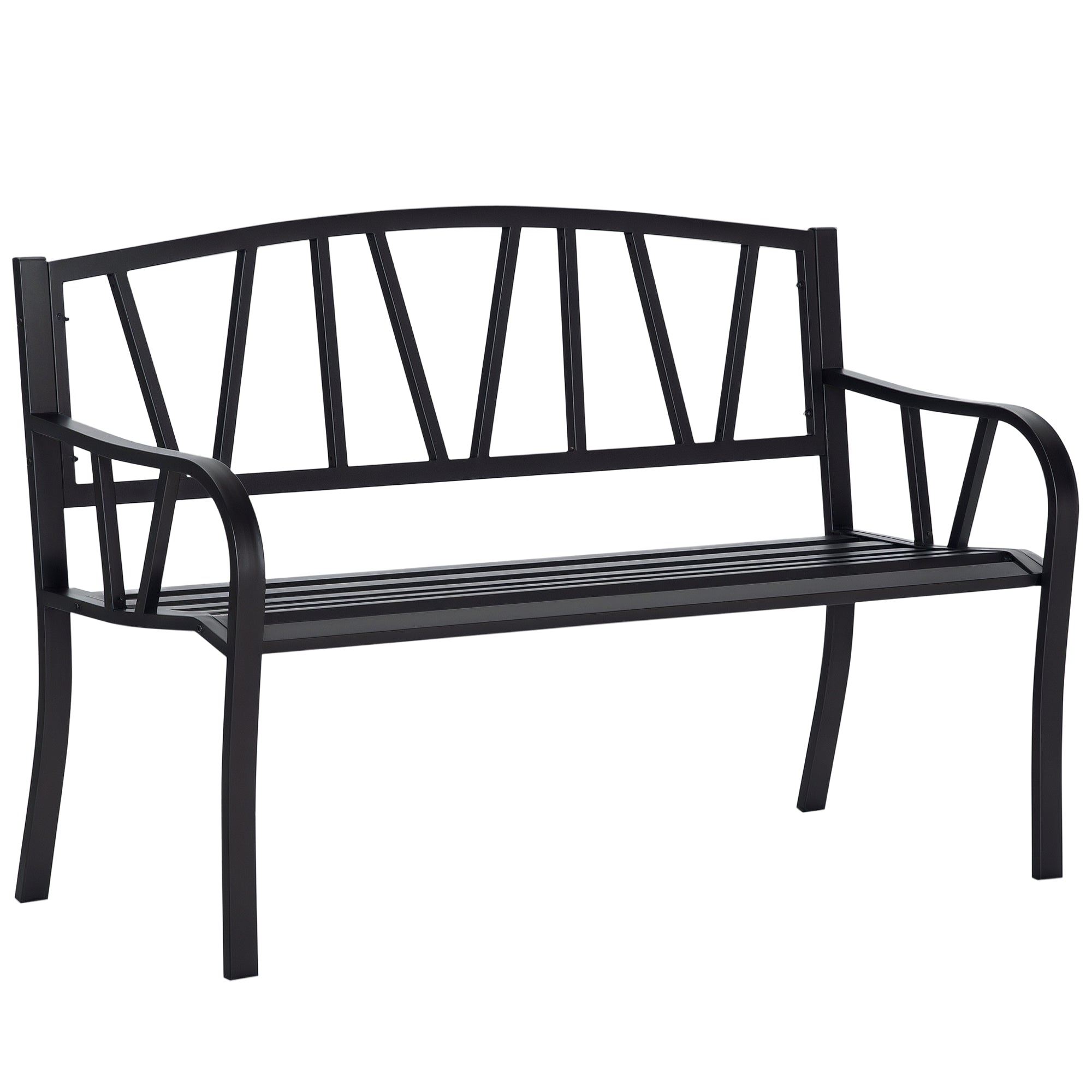 Outsunny Schwarze Wasserdichte Gartenbank aus Metall, Outdoor-Eisen 2-Sitzer Bank, 128x56x86cm