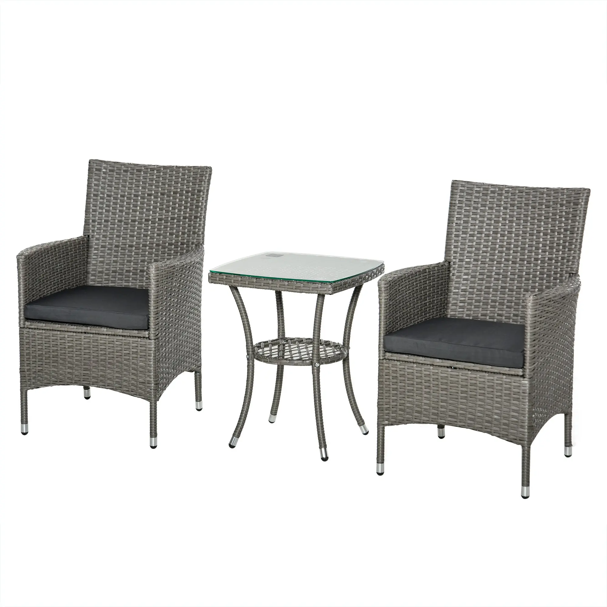 Poly Rattan Garden Furniture Set, Outdoor Lounge Balcony Furniture for 2 Persons, 3-Piece Seating Group, 2 Chairs, Table Seat Cushions, Garden Lounge for Garden, Terrace, Balcony, Gray