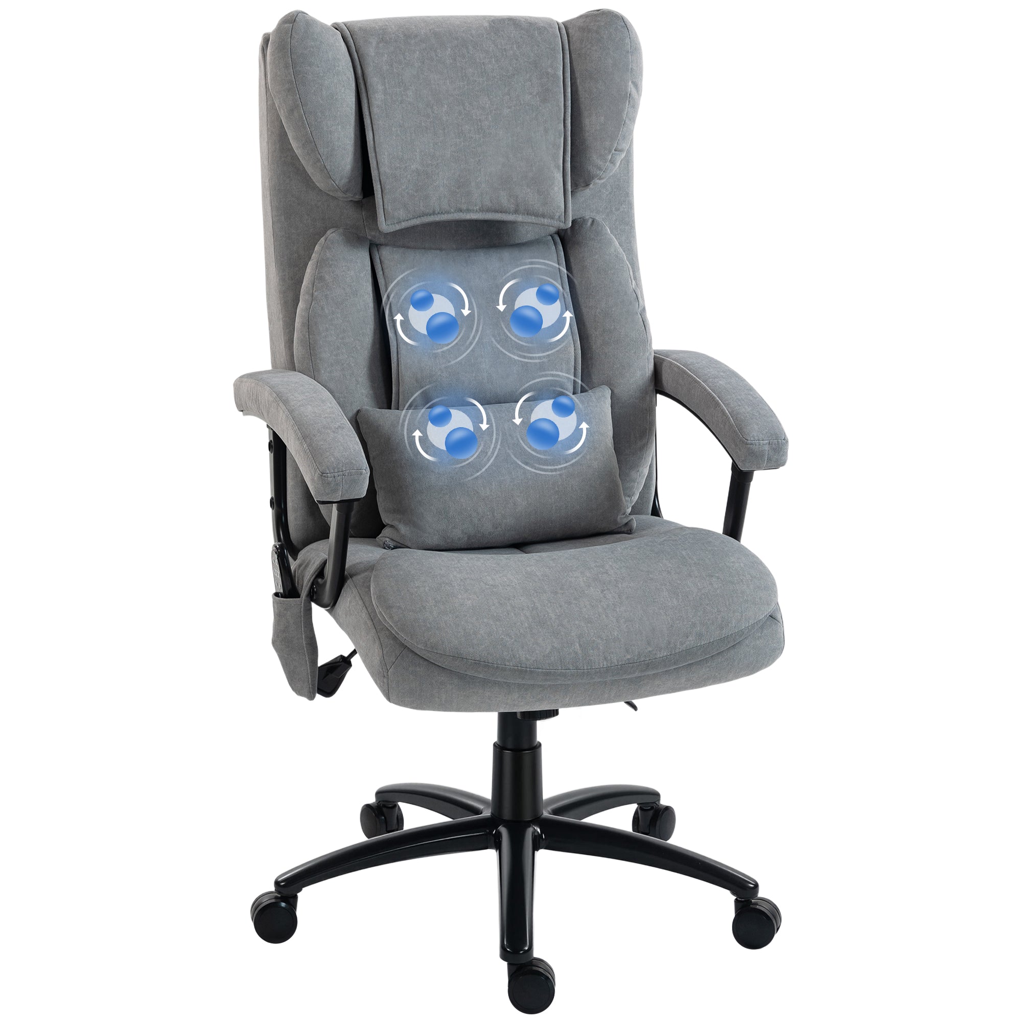 Ergonomic Office Chair with Massage & Rocking Function — High Back, 4 Kneading Massage Nodes, Lumbar Support, Height Adjustable, Printed Velvet, Gray