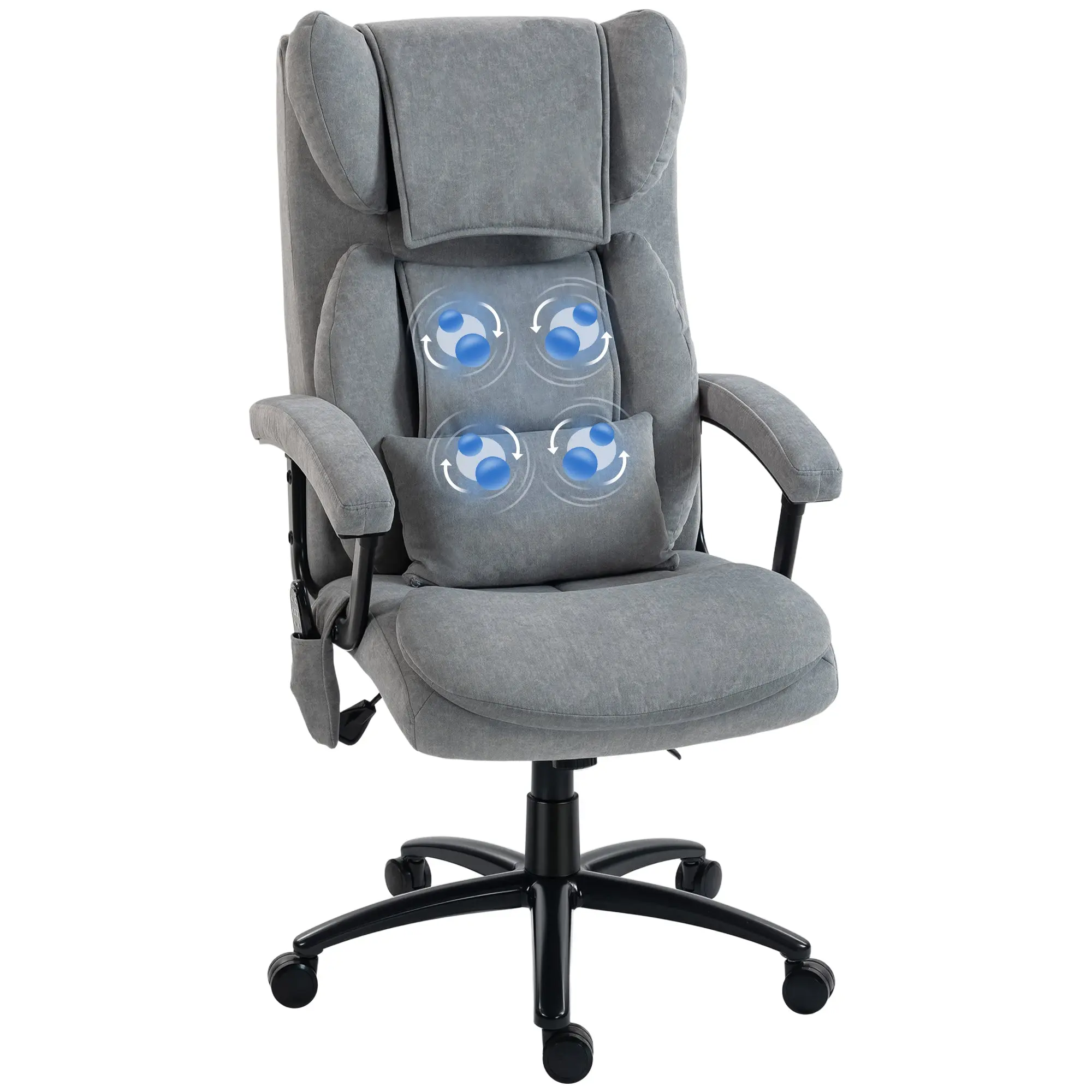 Ergonomic Office Chair with Massage & Rocking Function — High Back, 4 Kneading Massage Nodes, Lumbar Support, Height Adjustable, Printed Velvet, Gray