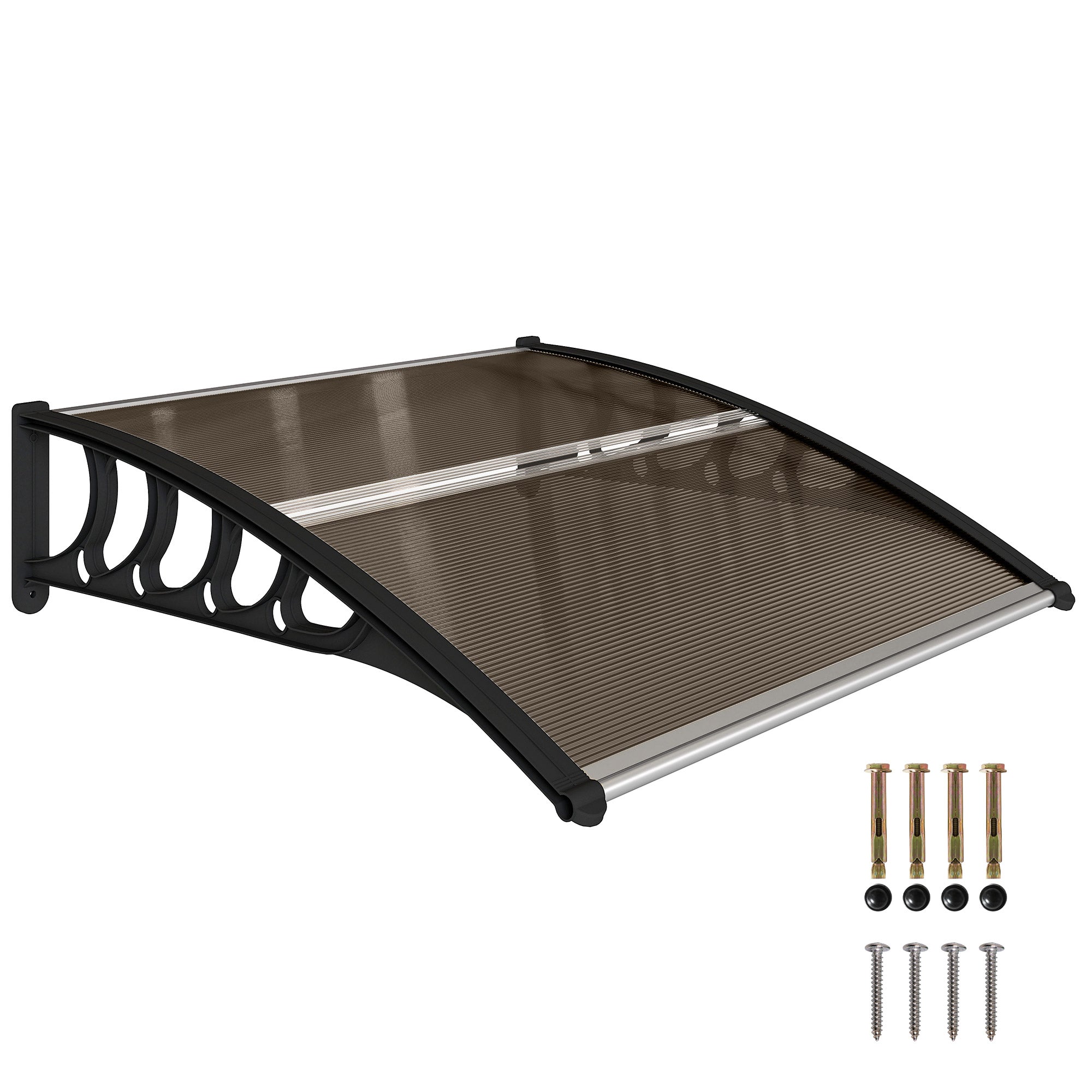 Lean-To Canopy Awning for Front Door 103 x 96.5 x 27 cm Canopy with UV Protection, Rain Protection Sun Protection for Outdoor Use Aluminum Brown