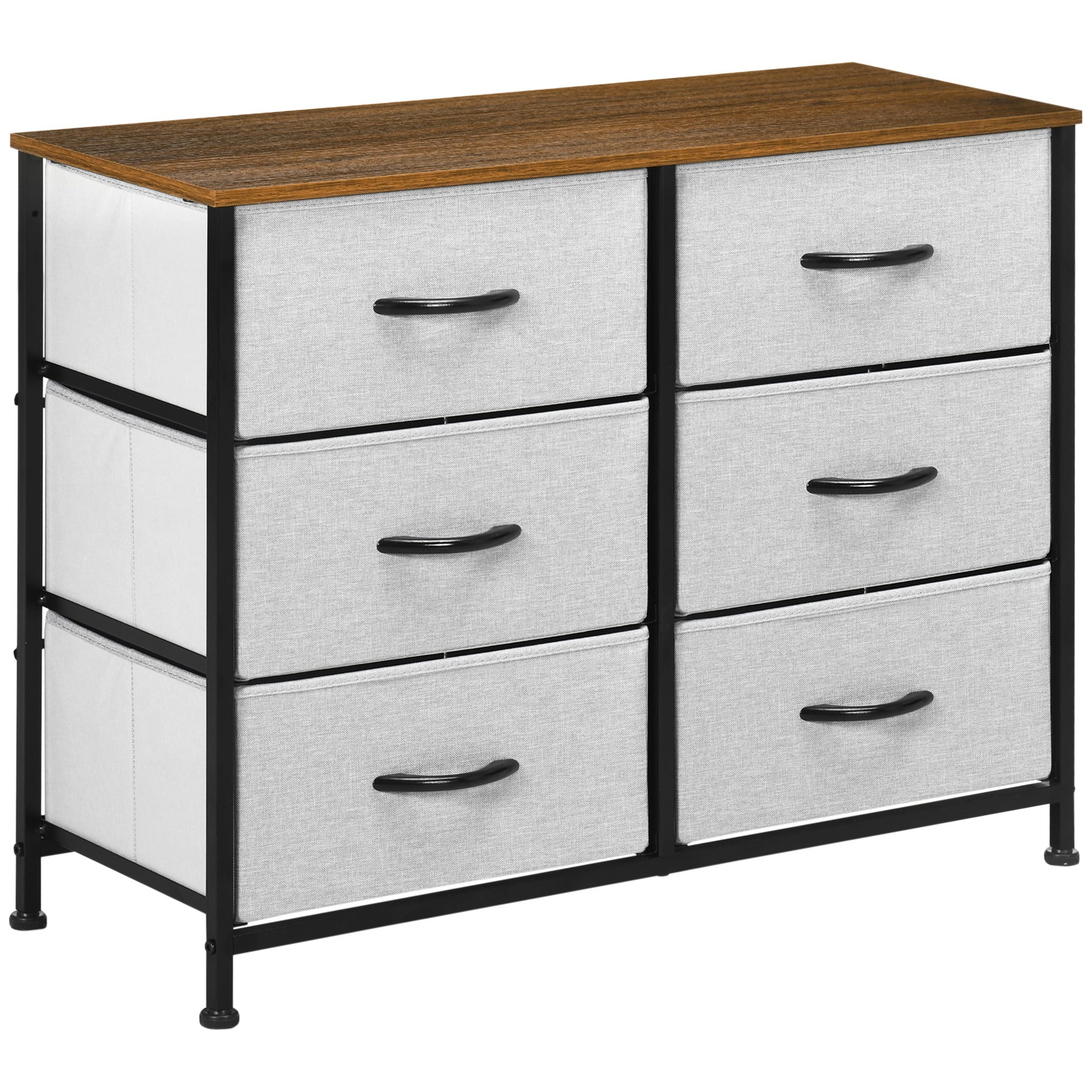 HOMCOM - Commode avec 6 tiroirs en tissu pliables, cabinet à tiroir avec plateau, poignée, meuble multi-usages avec dispositif anti-basculement, pour salon et chambre, Gris