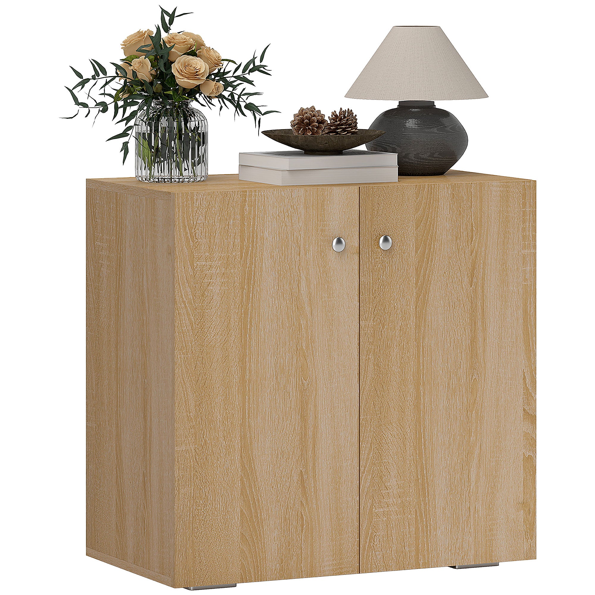 Living Room Sideboard with 2 Doors Storage Cabinet with 2 Shelves for Books Clothes Toys Modern Style 70x39x70 cm Natural Wood