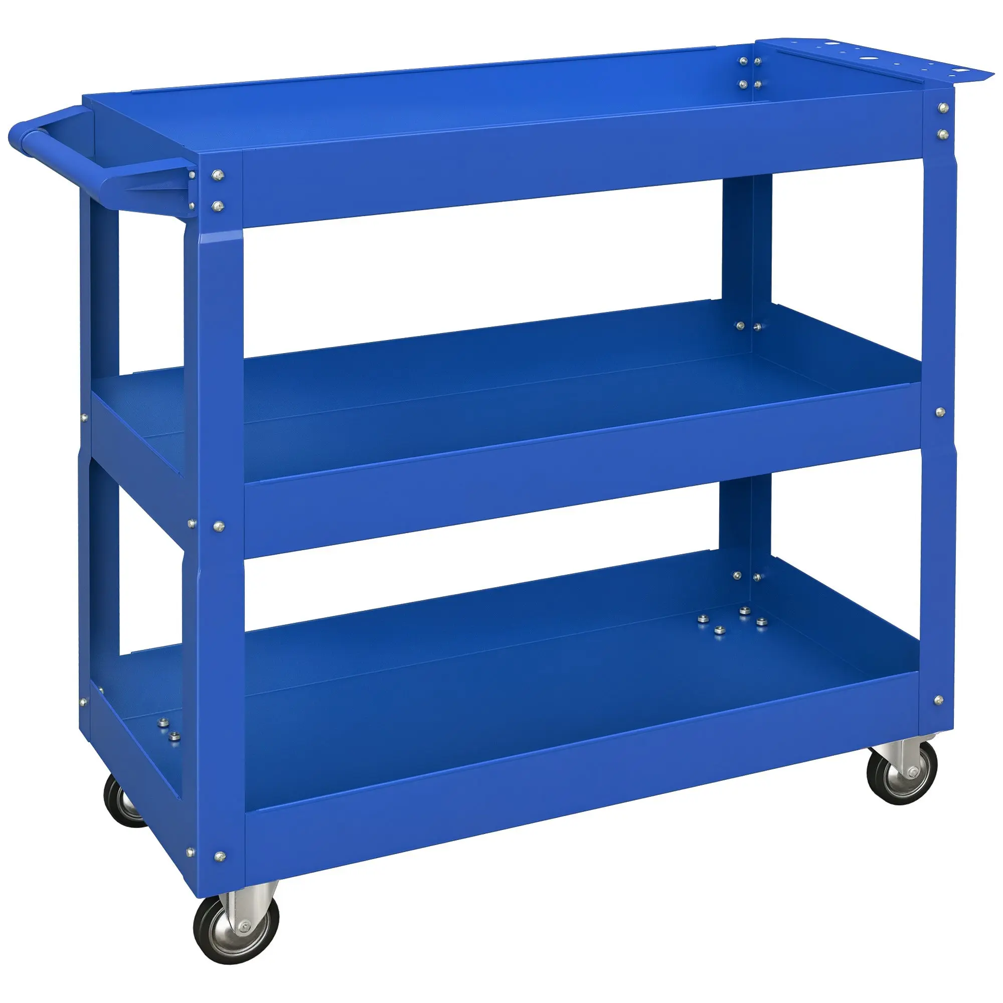 Tool Cart with Wheels Steel Workshop Cart with 3 Storage Shelves and Side Handle for Home Mechanic Garage Load 150 kg 83x35.3x76 cm Blue