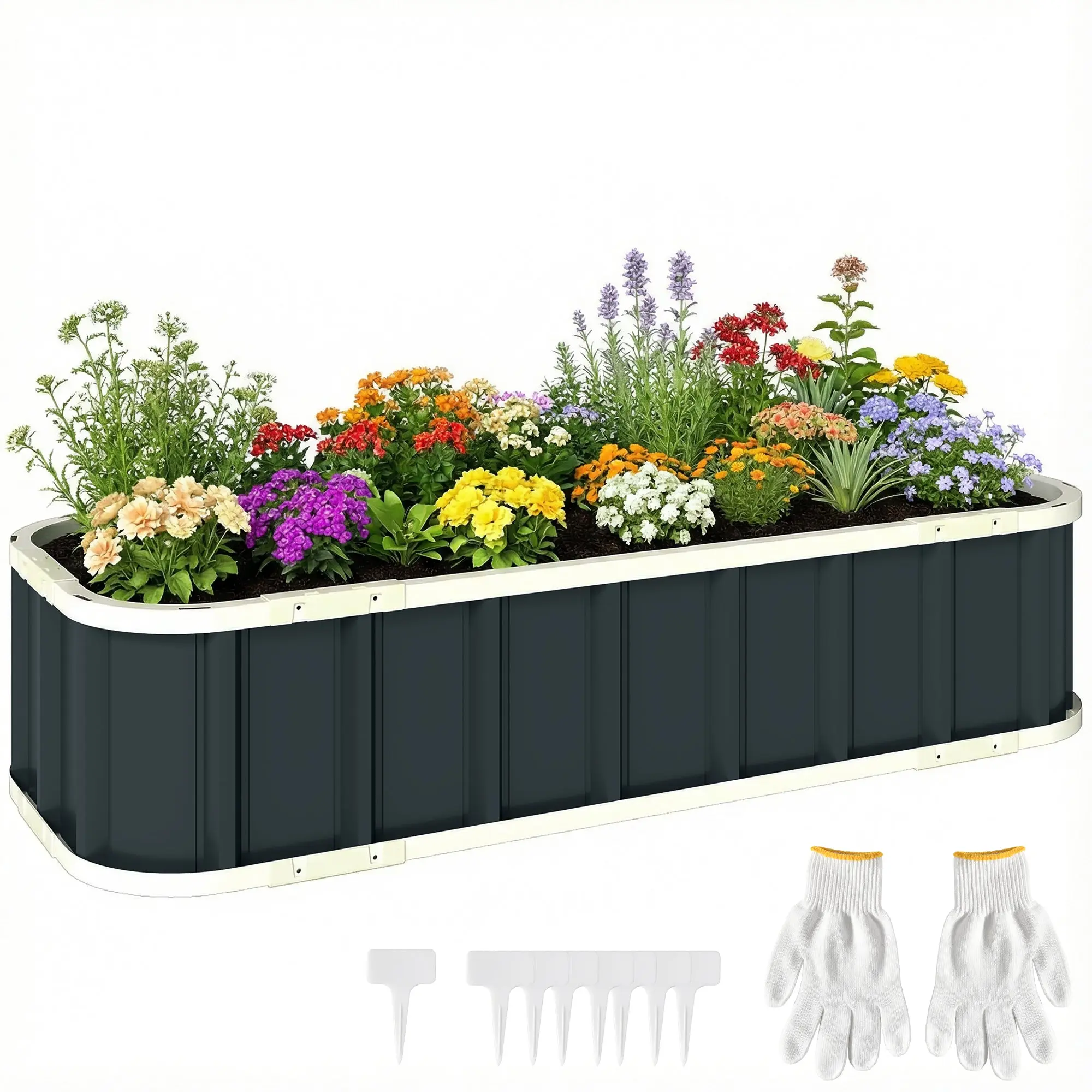 Raised Garden Bed, Galvanized Steel Metal Planter Box with Tool-Free Snap Assembly, Open Bottom Vegetable Garden Bed for Herbs, Flowers & Veggies 136 x 52 x 31 cm
