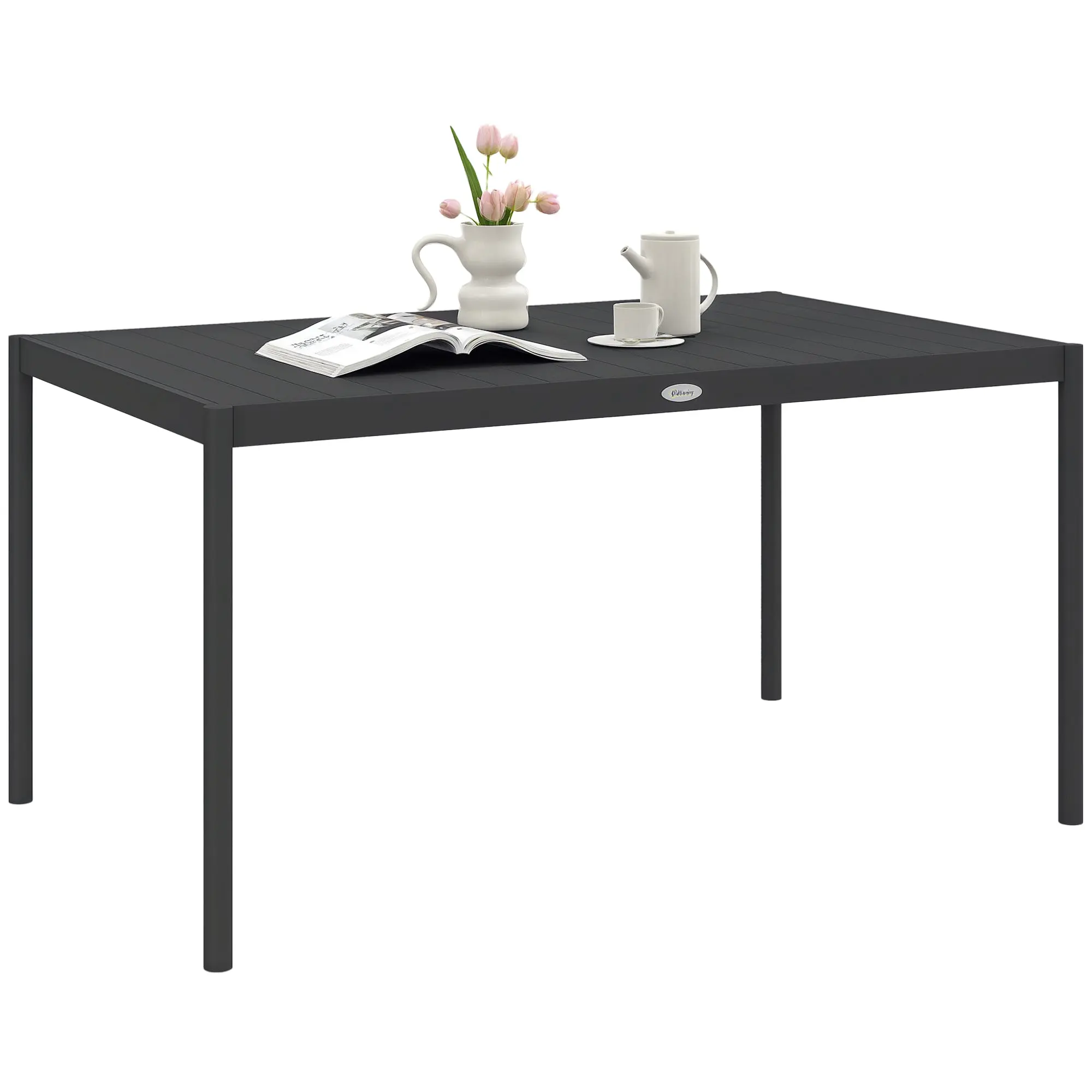 Garden Table, Dining Table for 6 People, Patio Table, Balcony Table in Aluminum, Dark Gray, 145 x 90 x 74 cm