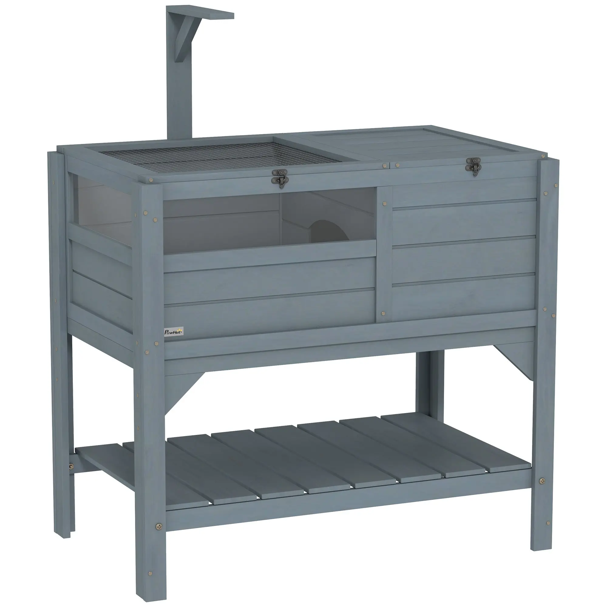 Turtle House Enclosure on Stand with Storage Shelf - Made of Fir Wood - Indoor and Outdoor - Dim. 103H x 84L x 51W cm Gray