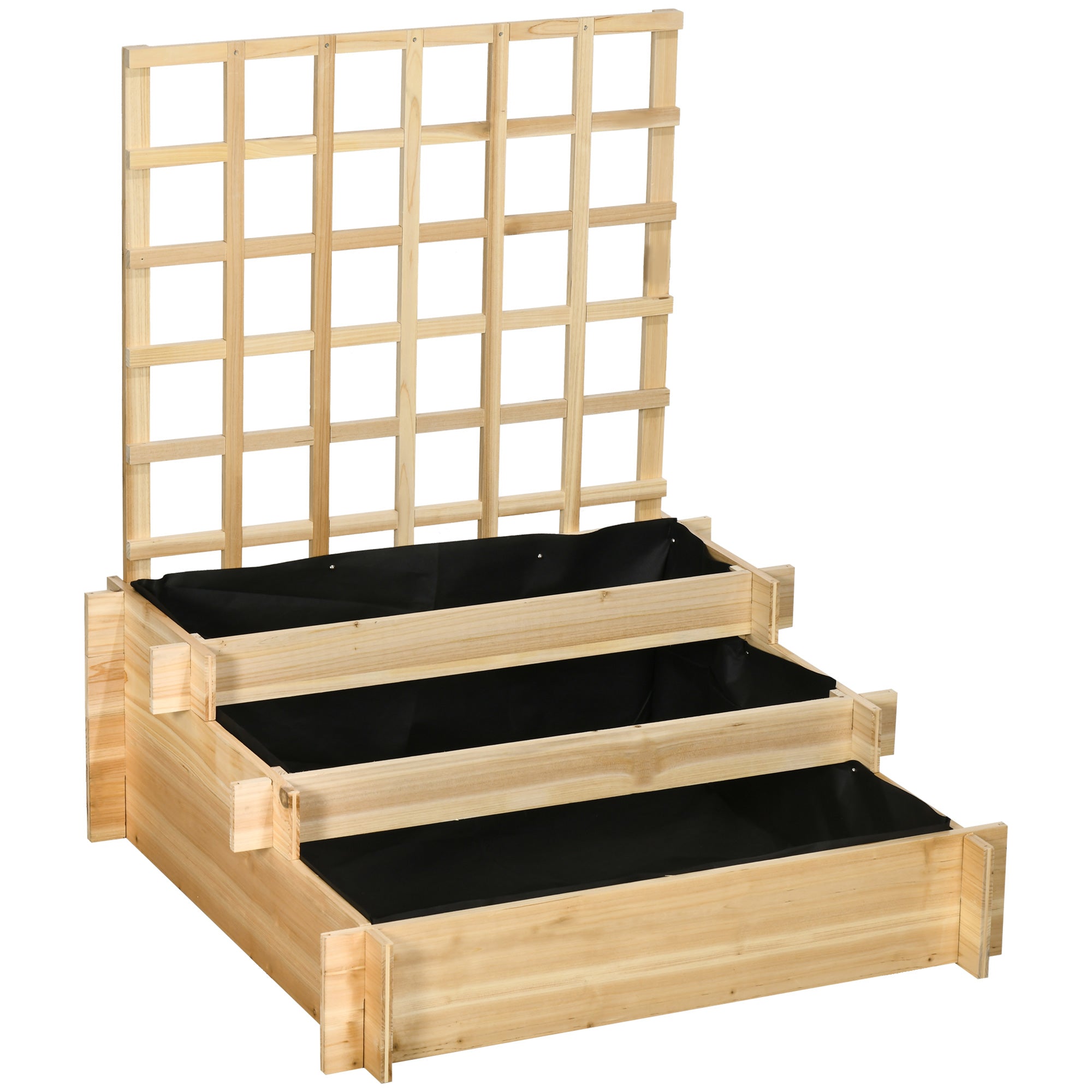 3-Tier Urban Garden with Trellis Planter Stand Wood with Non-woven Fabric for Growing Vegetables Flowers Herbs 95x95x110 cm Natural