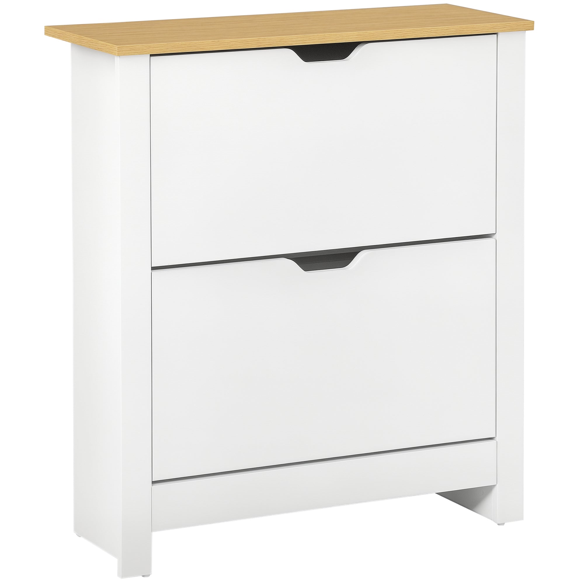 Shoe Cabinet with 2 Flaps, Shoe Rack, Narrow Shoe Storage with Adjustable Partition, Shoe Chest for 12 Pairs of Shoes 72 x 26 x 80 cm, White+Natural