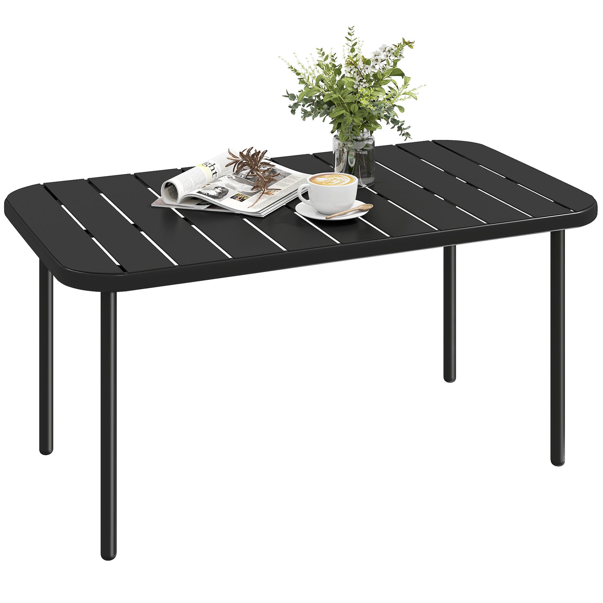 Outsunny Rechteckiger Beistelltisch aus Stahl – Wetterfester Outdoor-Couchtisch für Balkon, Garten, Terrasse & Wohnzimmer, 90 x 50 x 43 cm