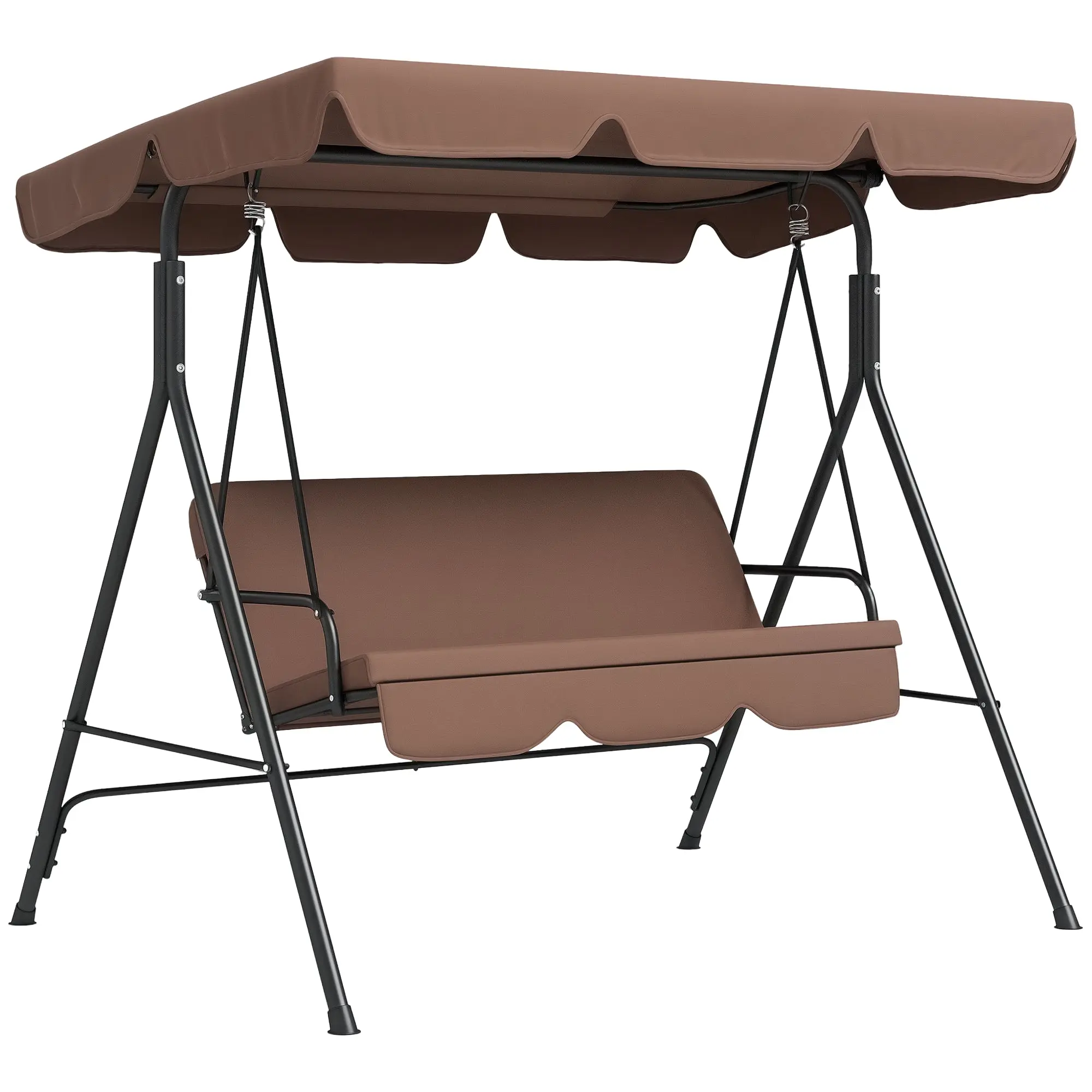 Hollywood Swing Seat with Adjustable Sun Canopy, 3-Seater Garden Swing Seat with Anti-Slip Feet, Water-Resistant Swing Bench Loadable up to 200 kg, for Garden, 172x110x153cm, Brown