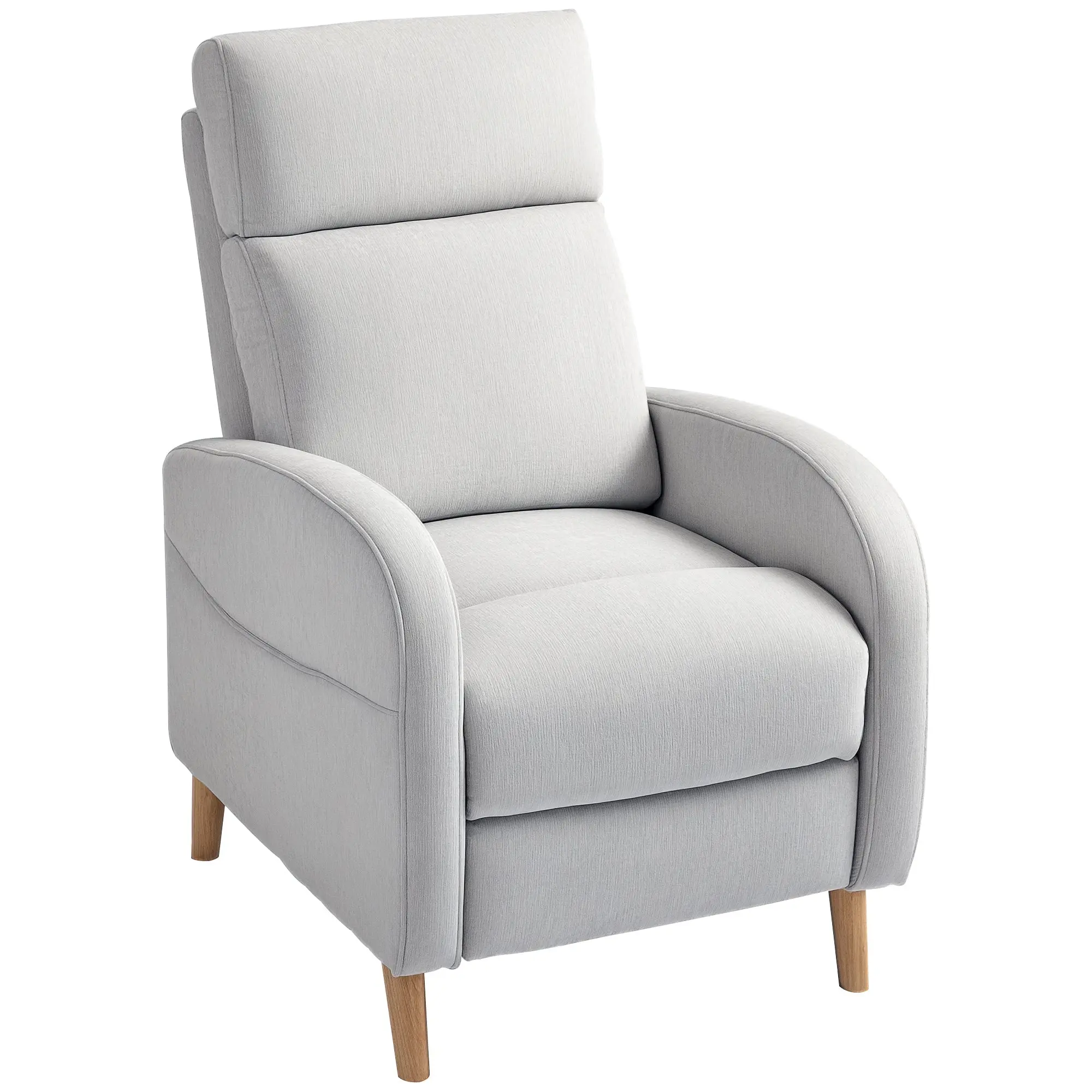 Manual Reclining Relax Armchair Upholstered in Synthetic Linen with Footrest and Side Pocket Load 120 kg Reclining Armchair for Bedroom Office Light Grey