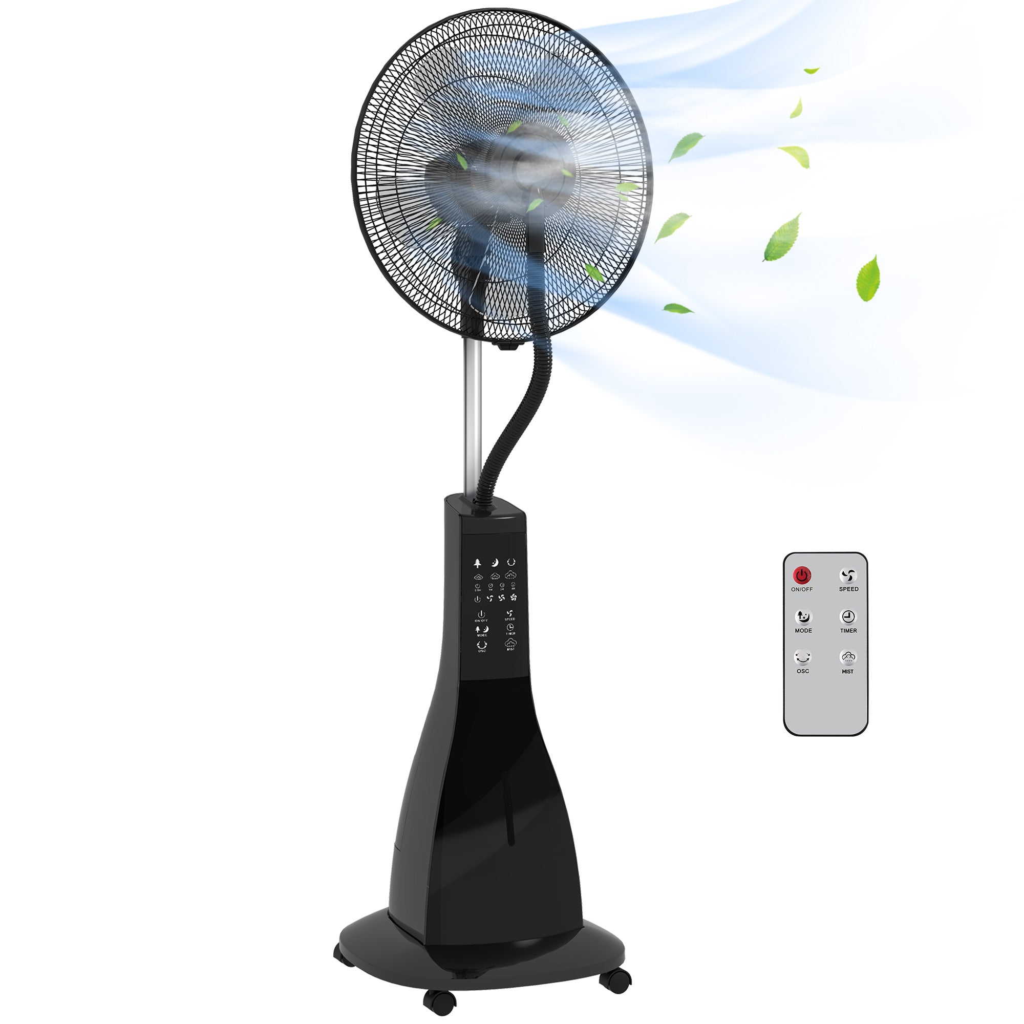 HOMCOM 90 W-os Permetező Ventilátor 3 L-es Víz Tartállyal, Távirányítóval, 3 Sebességgel és LED Kijelzővel, Ø44.5 cm