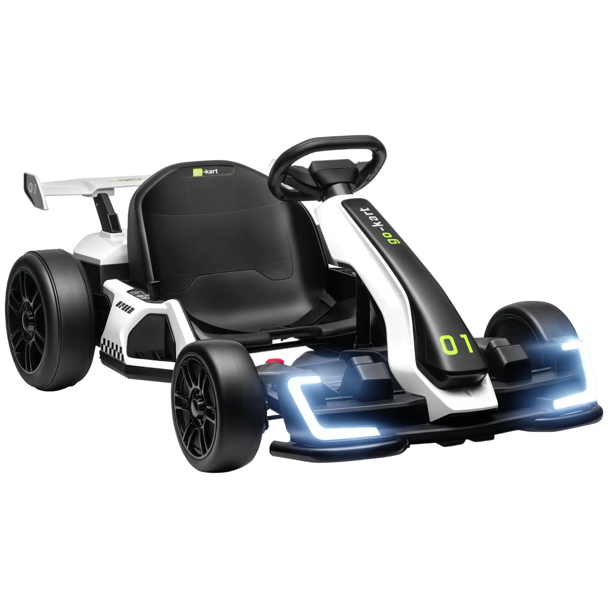 Electric Go-Kart for Children 6-12 Years 24V 12km/h with Adjustable Seat, Drift Go-Kart with Horn, Lights and Music, White