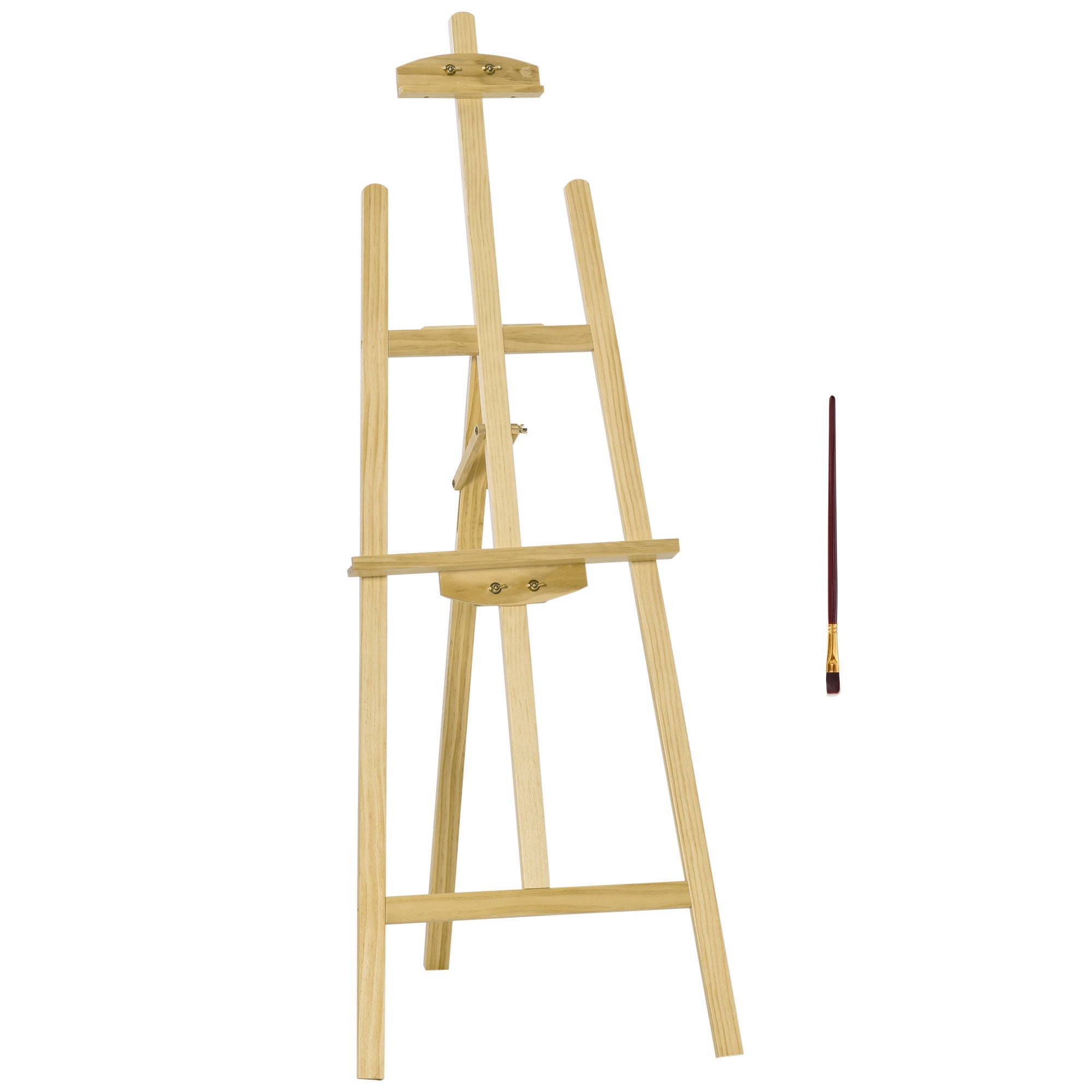 AOSOM Chevalet avec Siège et Chevalet Stand Chevalet Studio Pliable 75° Réglable avec Support pour Peinture Artistique et Publicité Extérieure en Bois de Pin Naturel 51,5 x 71,5 x 134,5 cm