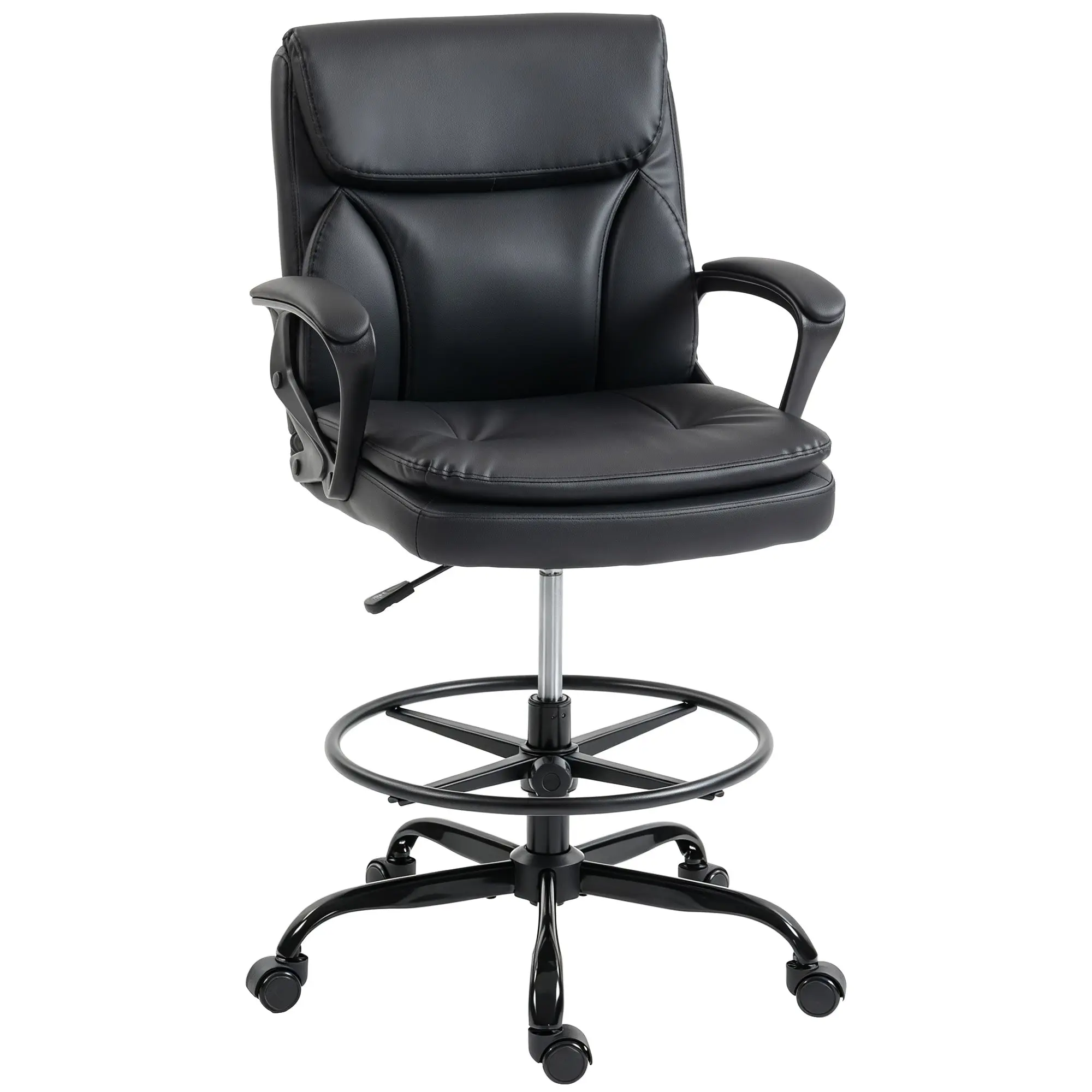 Ergonomic Drafting Chair — Height-Adjustable Swivel Office Chair with Armrests & Adjustable Footrest, Double-Padded, Black
