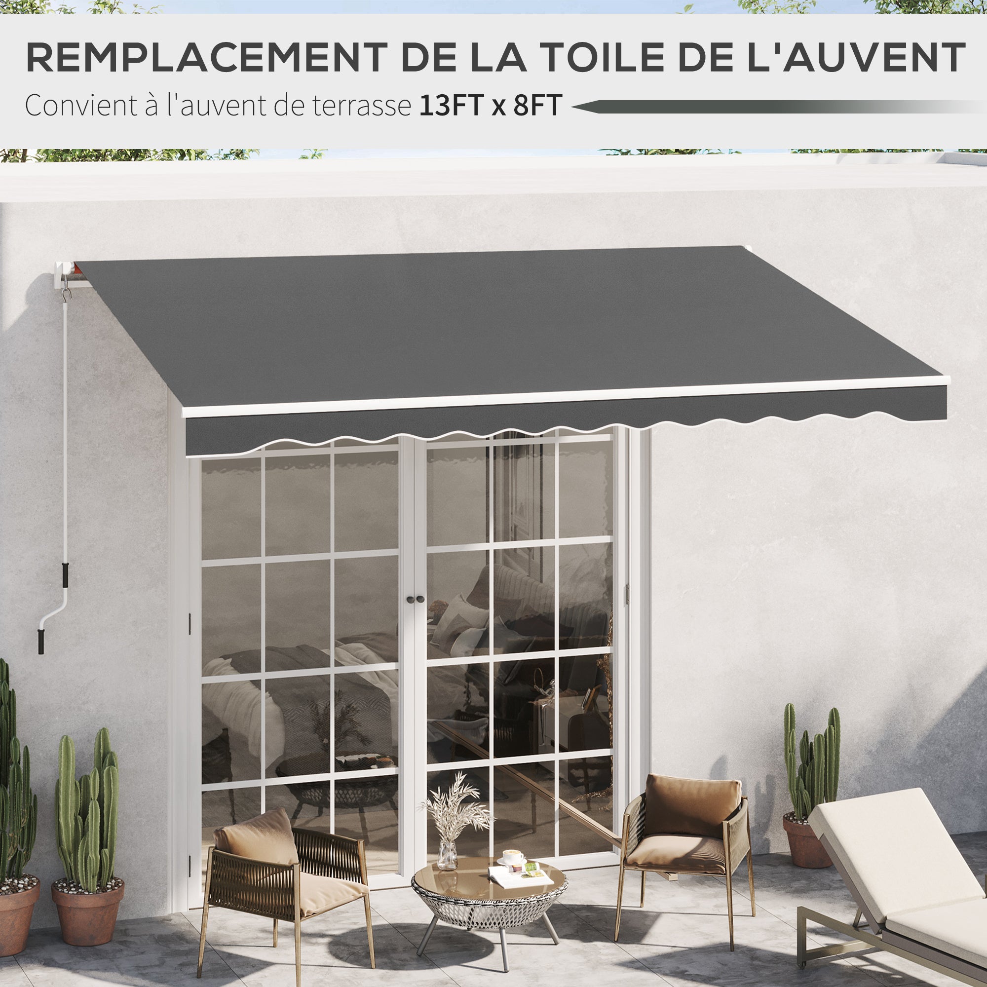 Replacement Canvas for Awning - Soft Waves Valance - High Density Polyester 280 g/m? Anti-UV 2.82L x 2.4W meters Grey