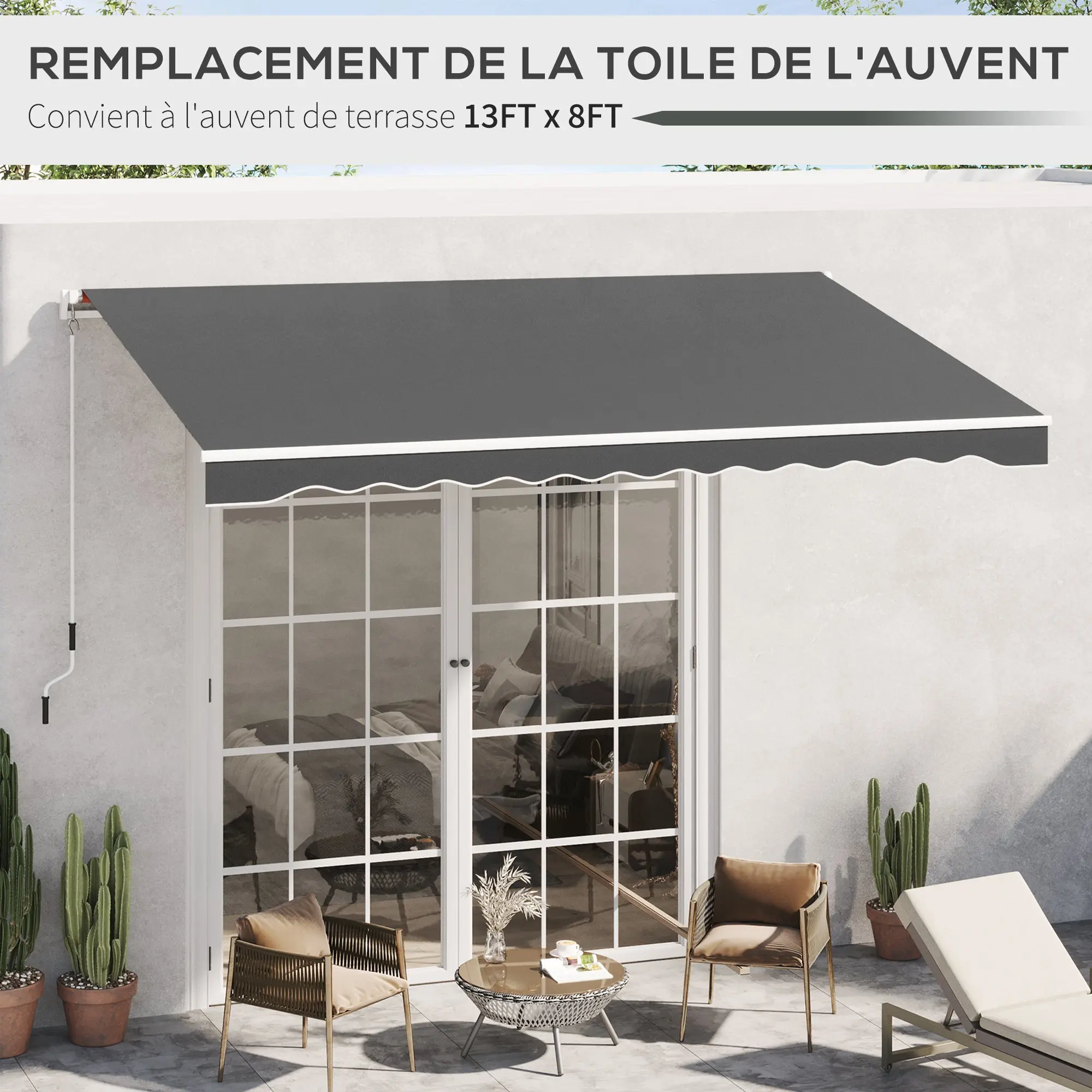 Replacement Canvas for Awning - Soft Waves Valance - High Density Polyester 280 g/m? Anti-UV 2.82L x 2.4W meters Grey