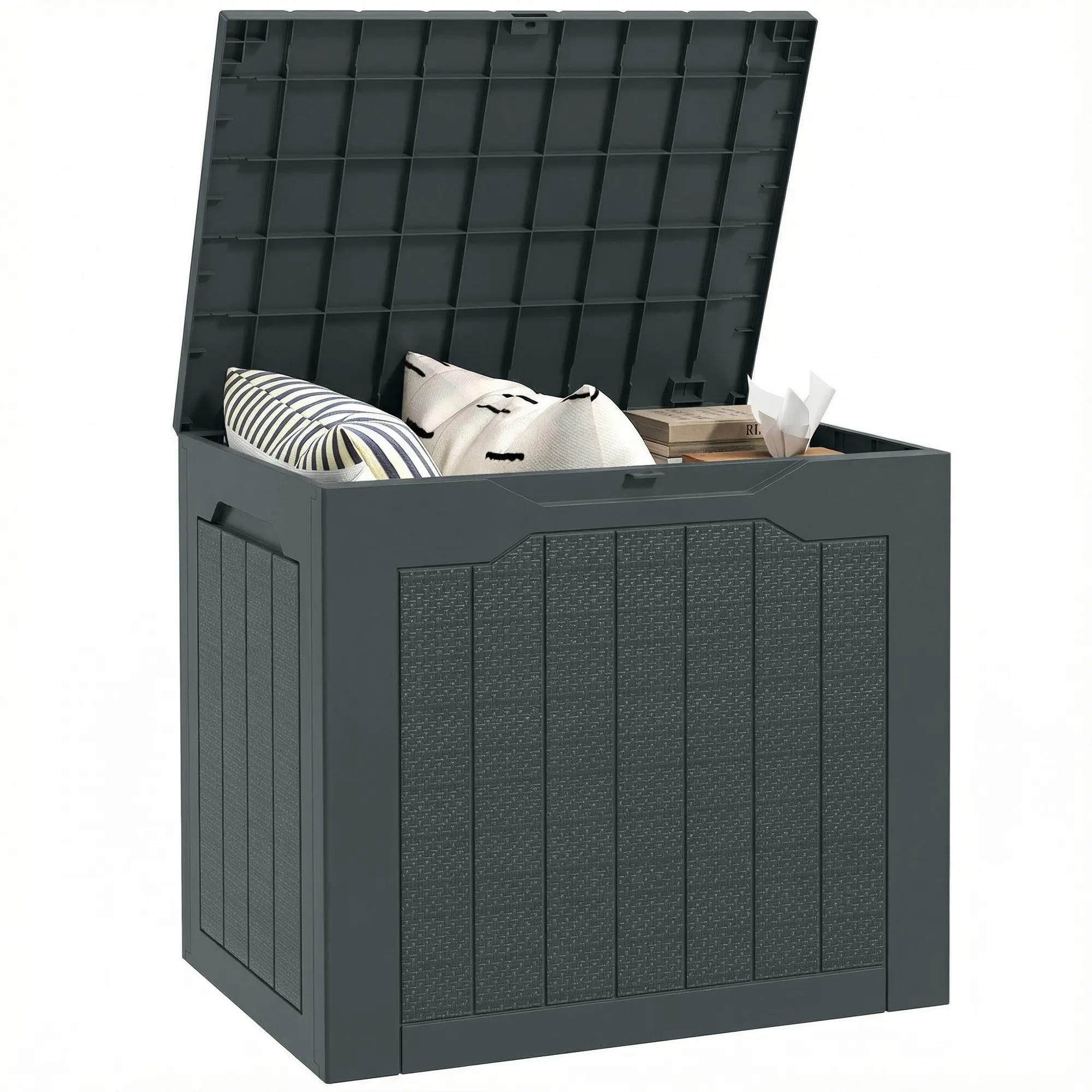 93L Outdoor Storage Chest with Recessed Handles, Waterproof Garden/Patio Trunk, 56 x 41 x 50 cm, Dark Gray