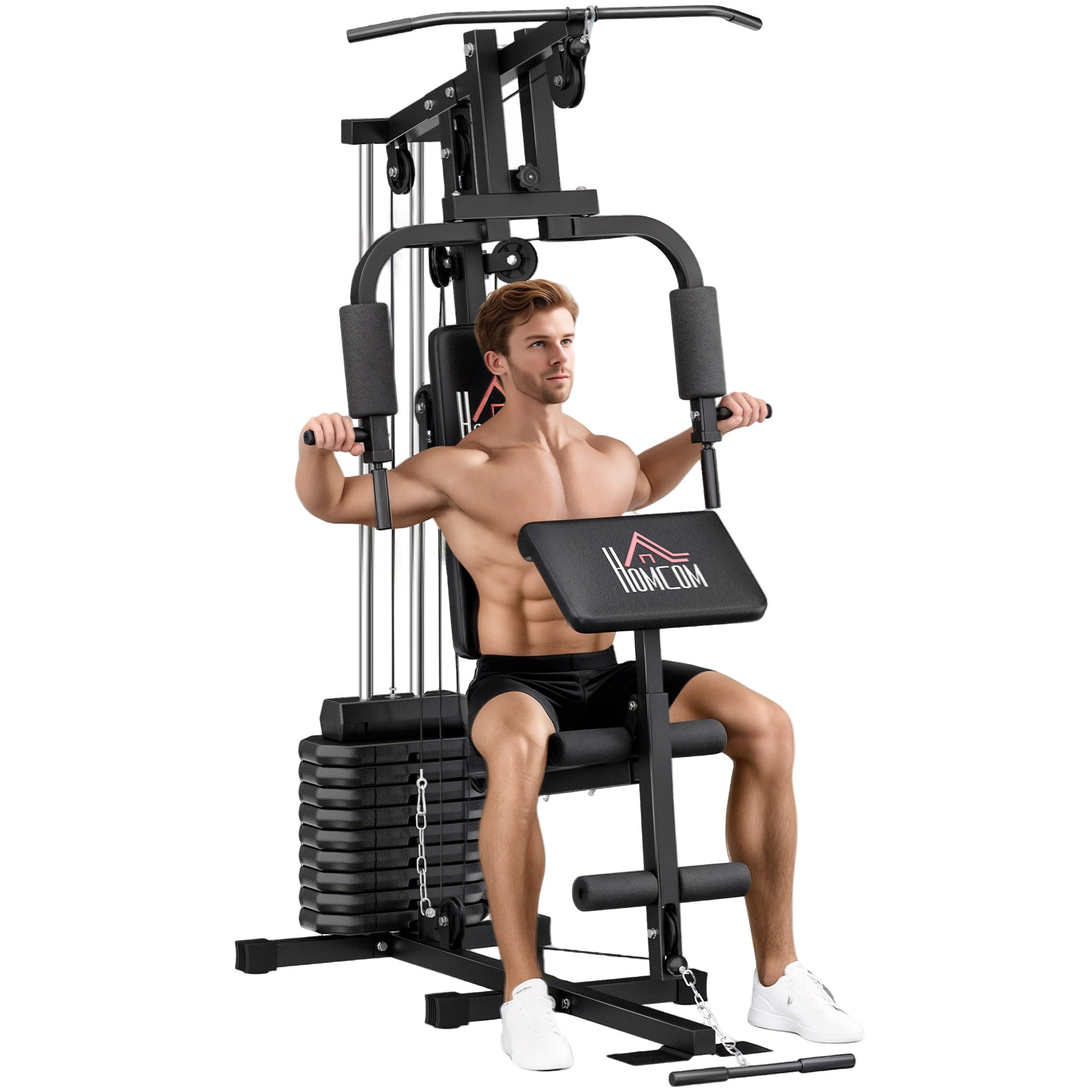HOMCOM Multijaama Lihaste Arendamise Masin 45 kg Kaalude Komplektiga, Max Koormus 100 kg Koduseks Treeninguks Must