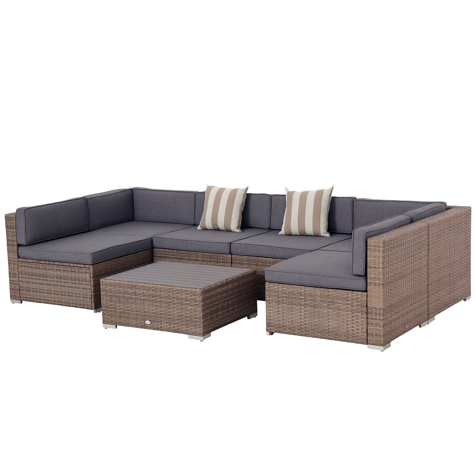 Outsunny 7-teiliges Outdoor Rattan Garten Lounge Set mit Couchtisch und modularer Sofa mit Kissen, Grau