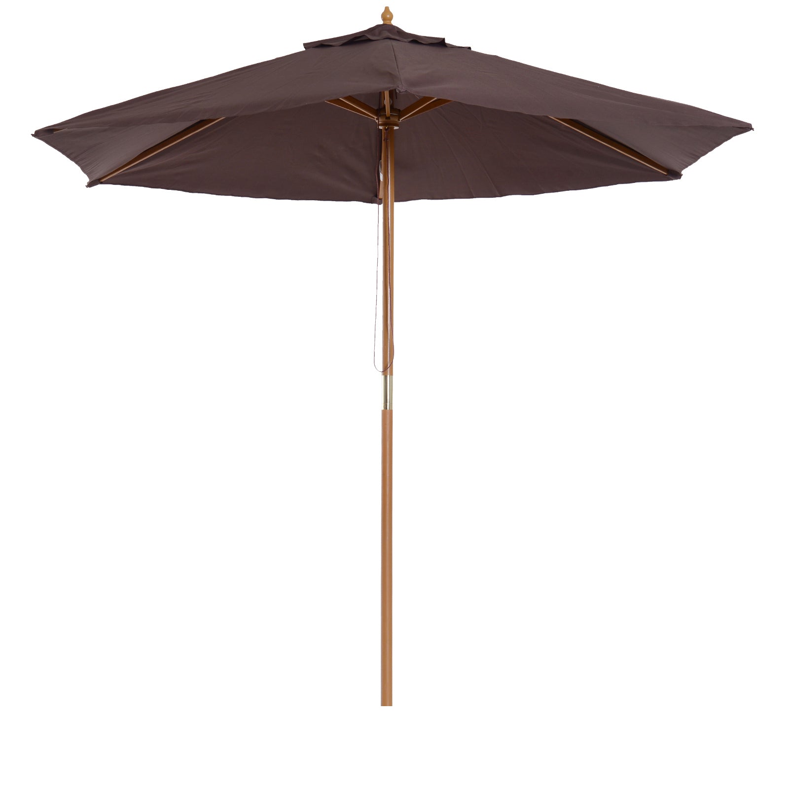 Outsunny Sommerschirm Ø250x230 cm Terrassensonnenschirm mat 6 Bamboo Ribben Demontéierbaren Mast Anti-UV Waasserresistent Holzrahmen fir Strand Patio Braun