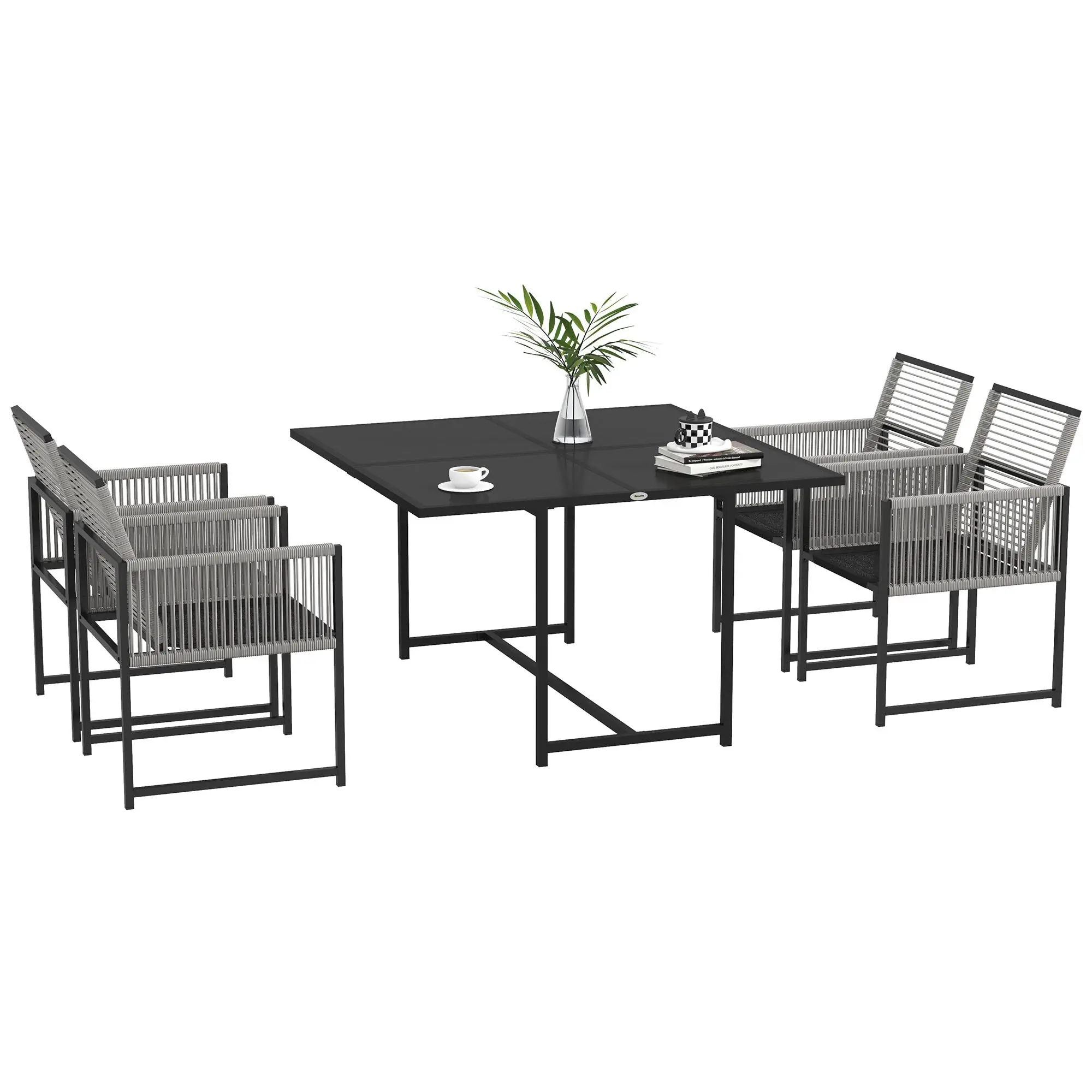 5-piece dining set for 4 people Dining table with 4 chairs Dining room set with folding chairs Kitchen table set with steel frame Balcony furniture Garden furniture for terrace, balcony Black