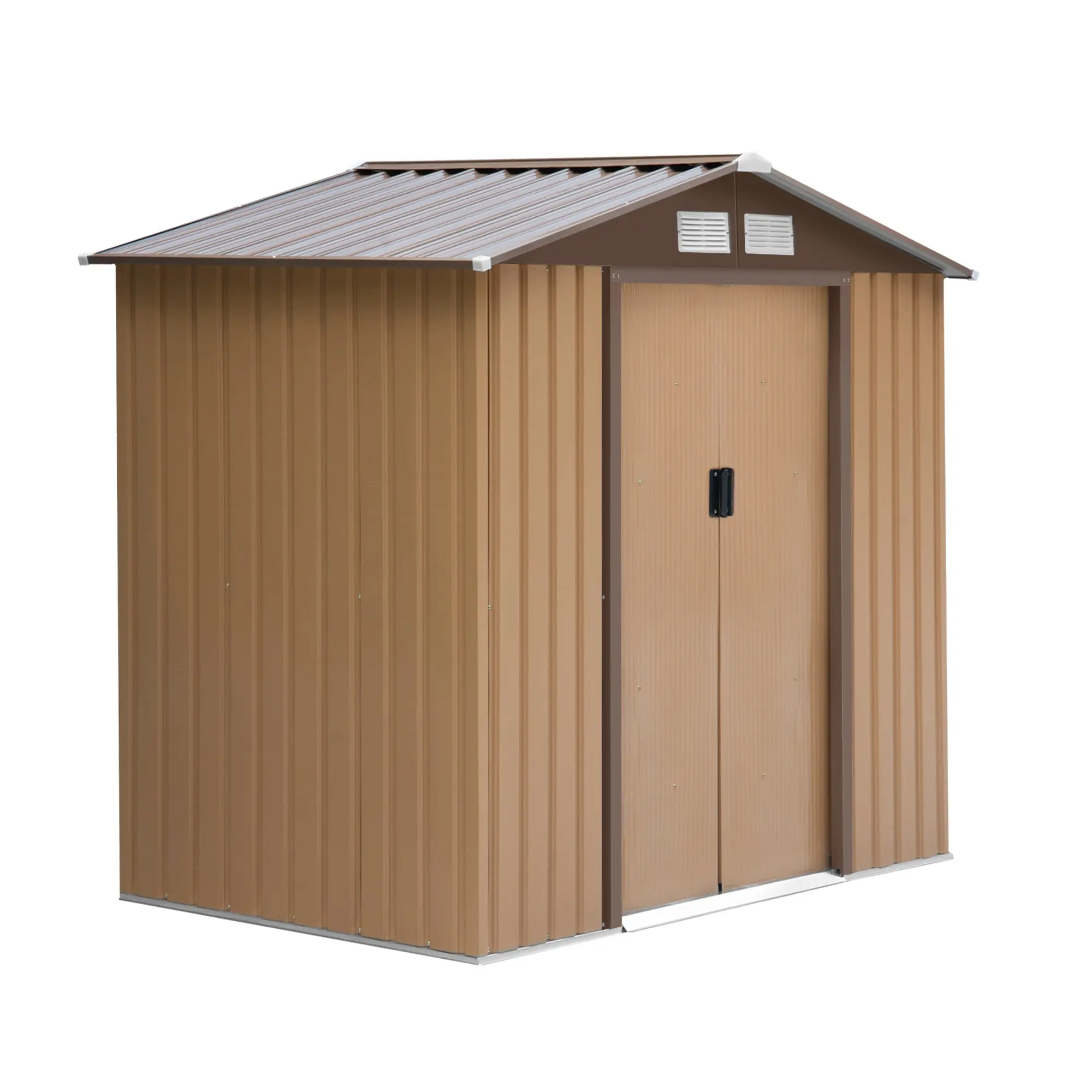 Metal Garden Shed Outdoor Storage Shed with Sliding Doors, Galvanized Steel Tool Shed with Ventilation & Foundation Kit, Weatherproof Gable Roof, 213 x 130 x 185 cm
