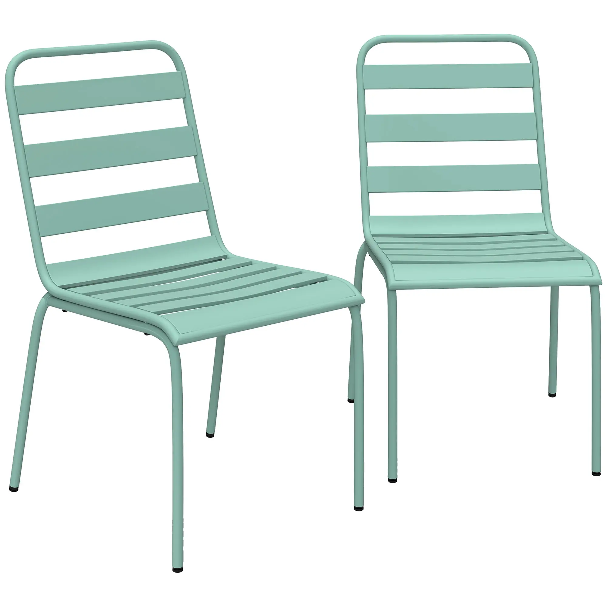 Set of 2 Green Metal Stackable Garden Chairs — Outdoor Dining Seating for Patio & Balcony