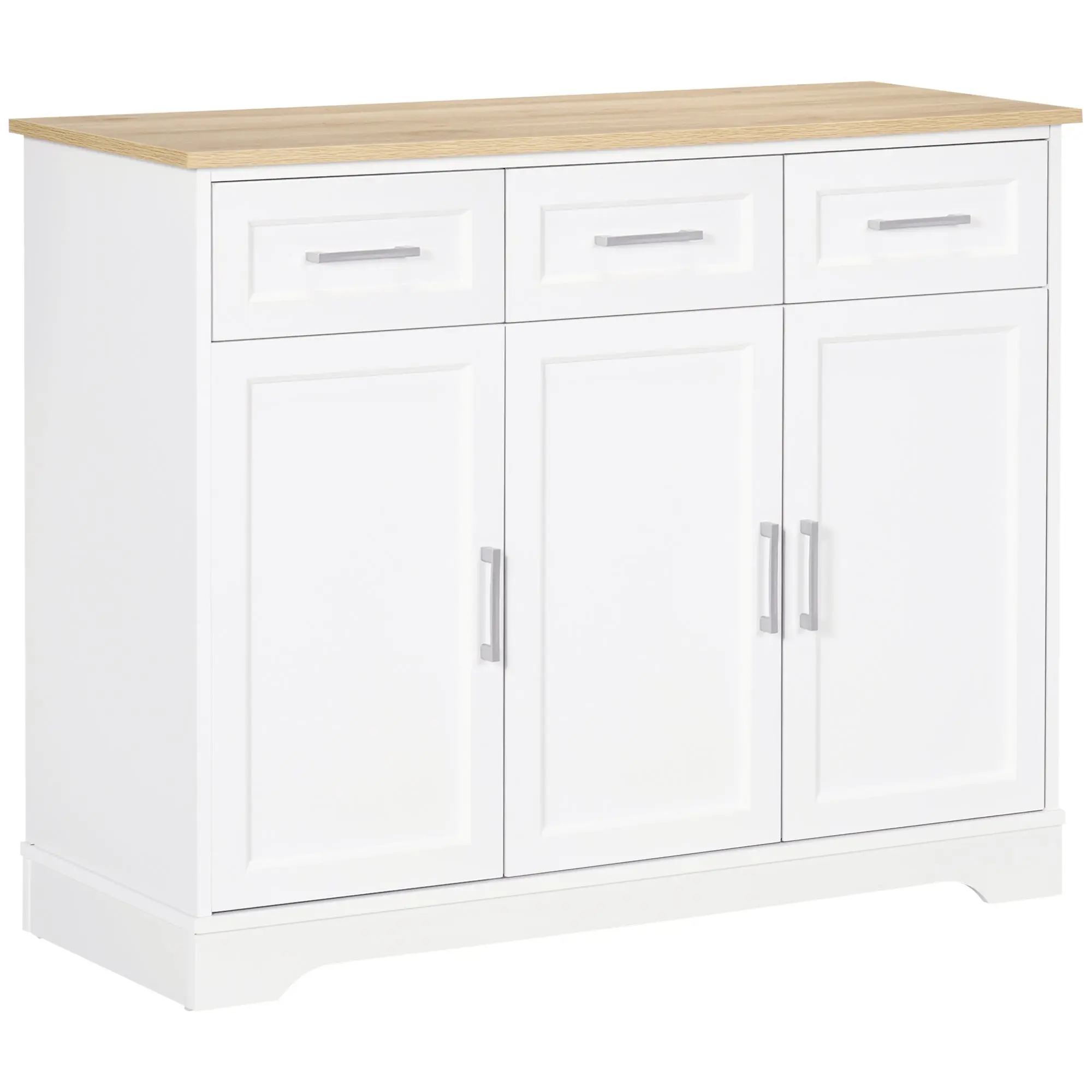 Modern Sideboard for Kitchen and Living Room in MDF and Chipboard with Adjustable Shelf, Multi-Purpose Cabinet with 3 Drawers and 3 Doors, 101x39x82 cm, White