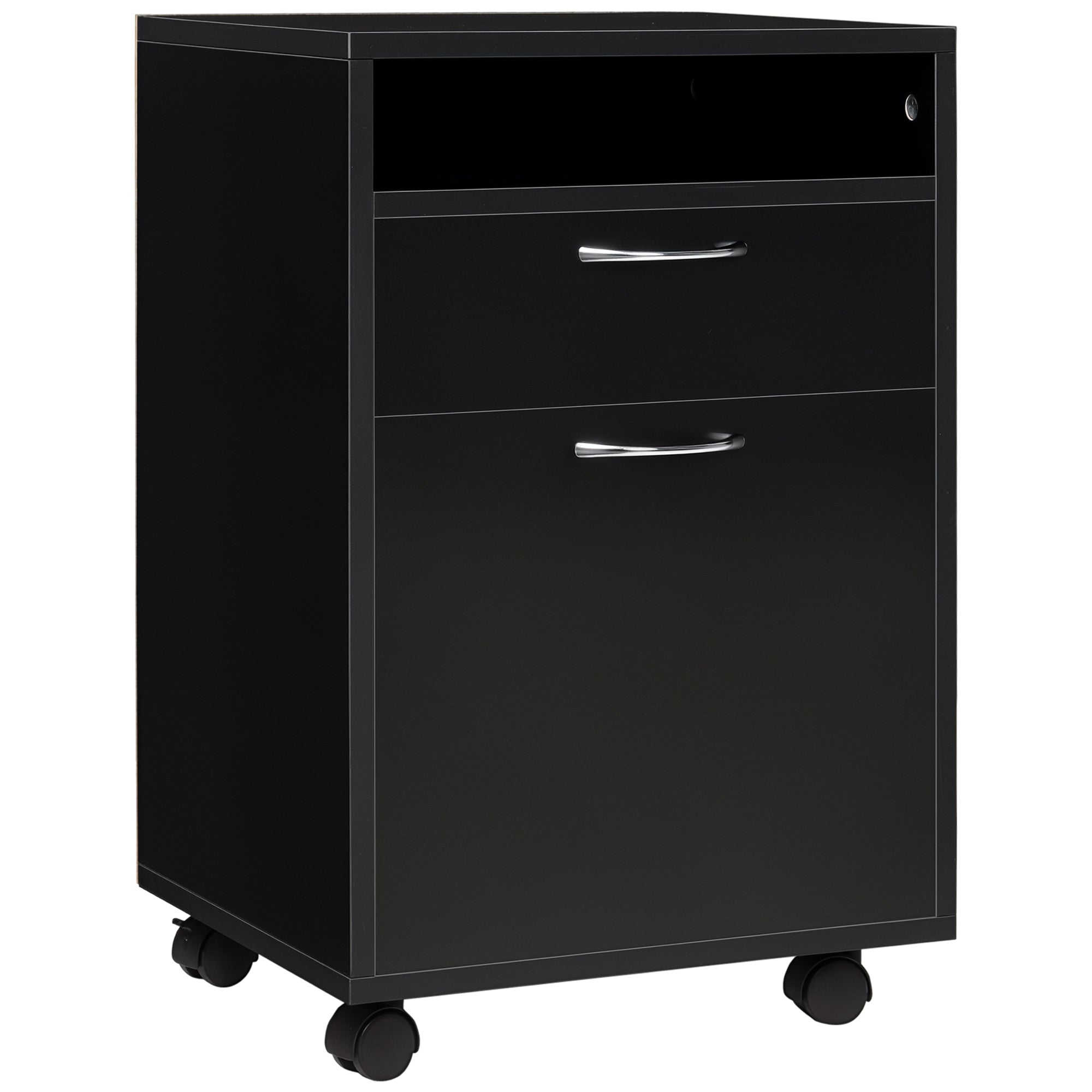 HOMCOM Mobile Archiv Cabinet mat 2 Schubladen, Rollend Archiv Cabinet mat Rieder, Offene Regal, Büro Cabinet, Desk ënner dem Desk fir Büro, Heem Büro, 40 x 35 x 60 cm, Schwaarz
