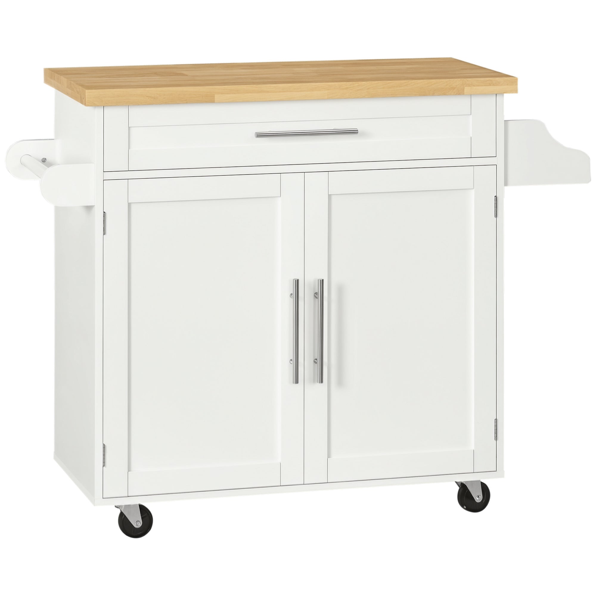 Kitchen Island Trolley on Wheels with Worktop Serving Cart with Drawer Adjustable Shelf Spice Rack Towel Holder Kitchen Cart for Kitchen Dining Room White 109 x 40 x 89 cm