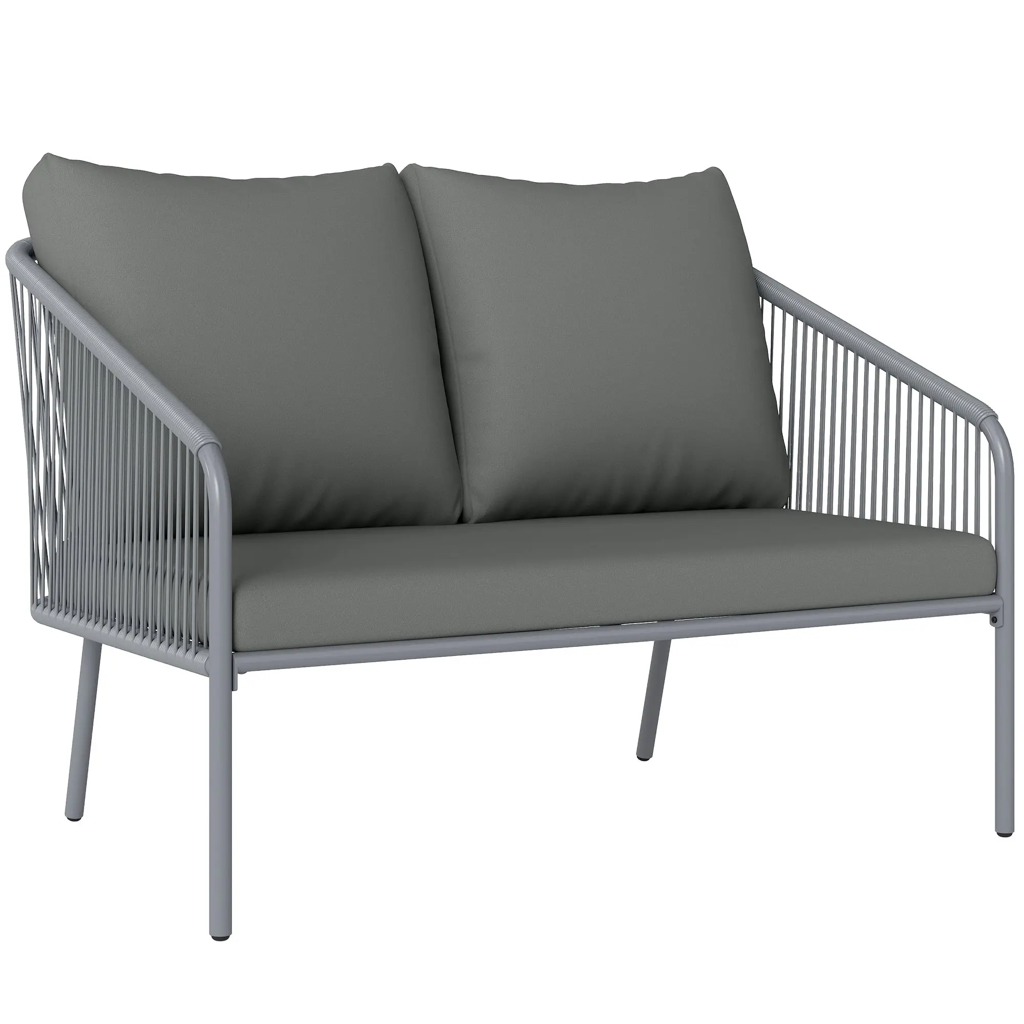 Outdoor Loveseat Patio Sofa with Cushions, 2 Seater Rattan Garden Sofa, Weather Resistant PE Rattan Balcony Sofa, Grey 112 x 72 x 76 cm