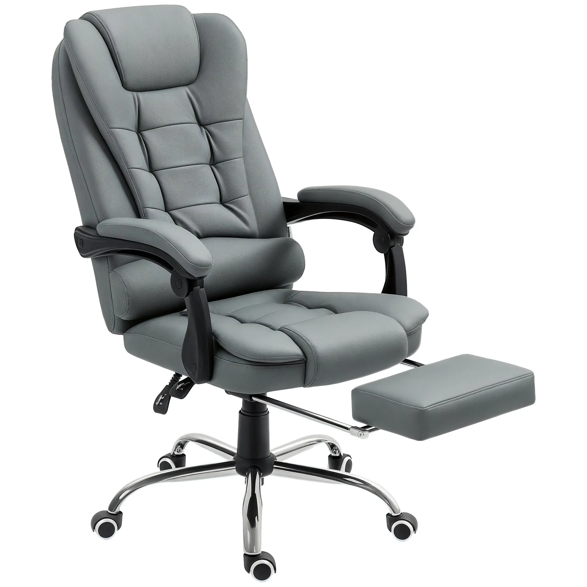 Executive Office Chair with Footrest, Desk Chair with Tilt Function, Height Adjustable Computer Chair with Armrest, Swivel Chair for Office, Faux Leather, Gray