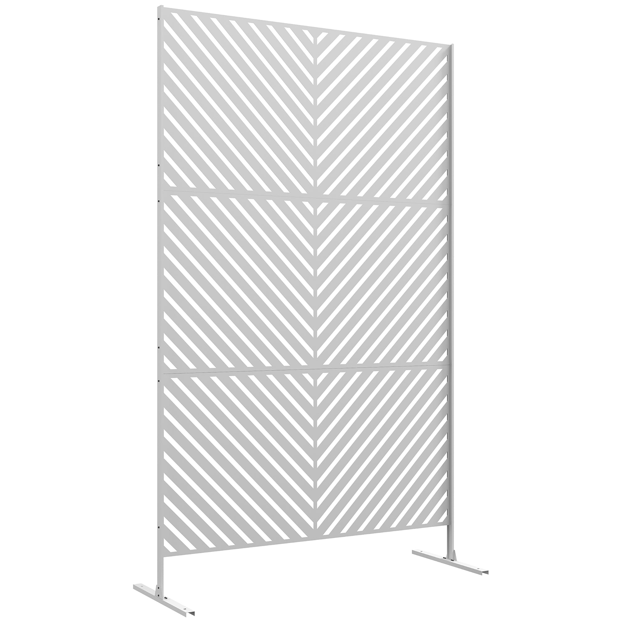 Outsunny Āra Telpas Nodala Ar 3 Daļām Apgriezta Triangula Raksta Tērauda Rāmja Privātuma Ekrāns Terasei Dārzam 122x45x198 cm Balts