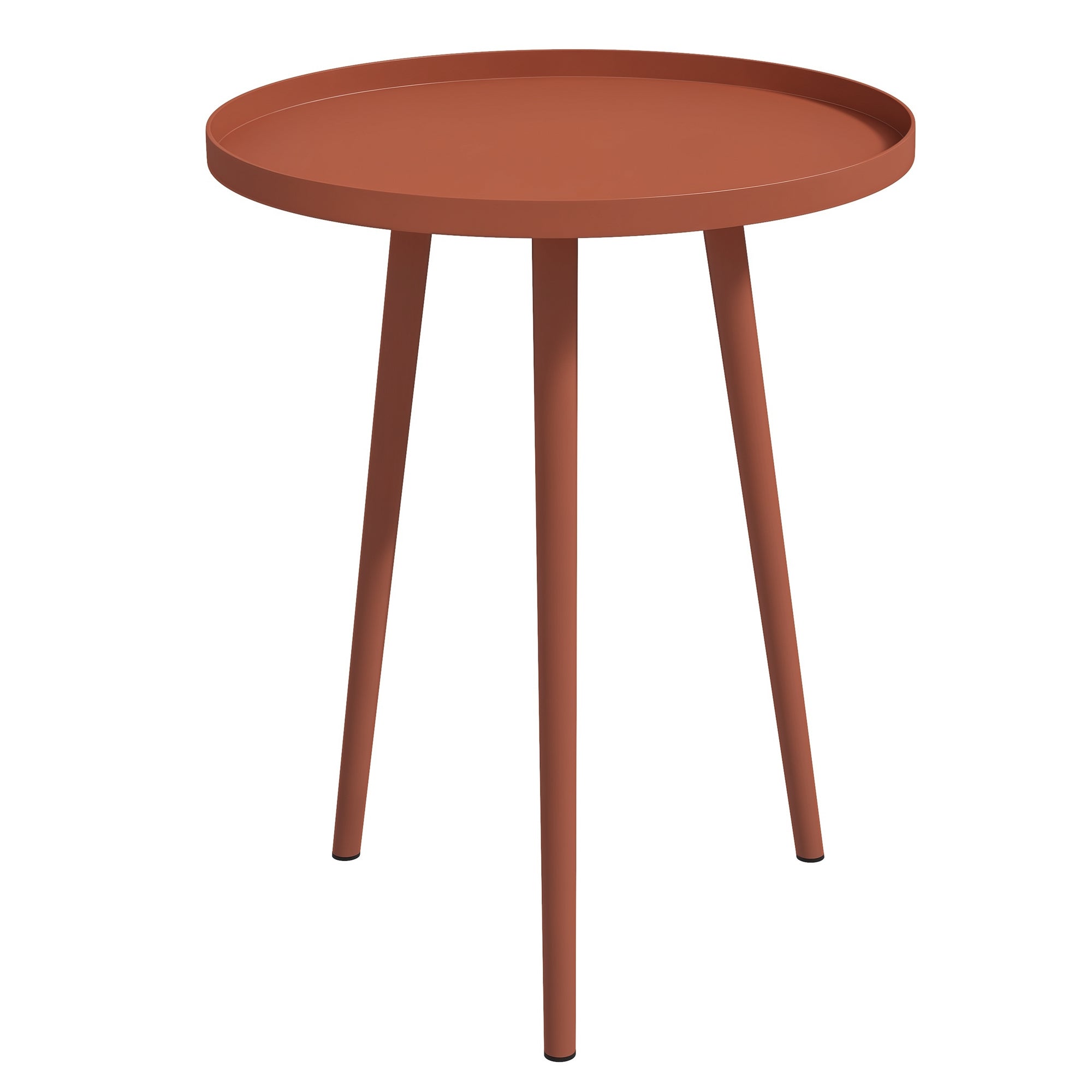 Garden Side Table, weatherproof outdoor table with raised edge, steel balcony table, round coffee table loadable up to 20kg, ?40x50H cm, coffee table for outdoor indoor balcony terrace Red