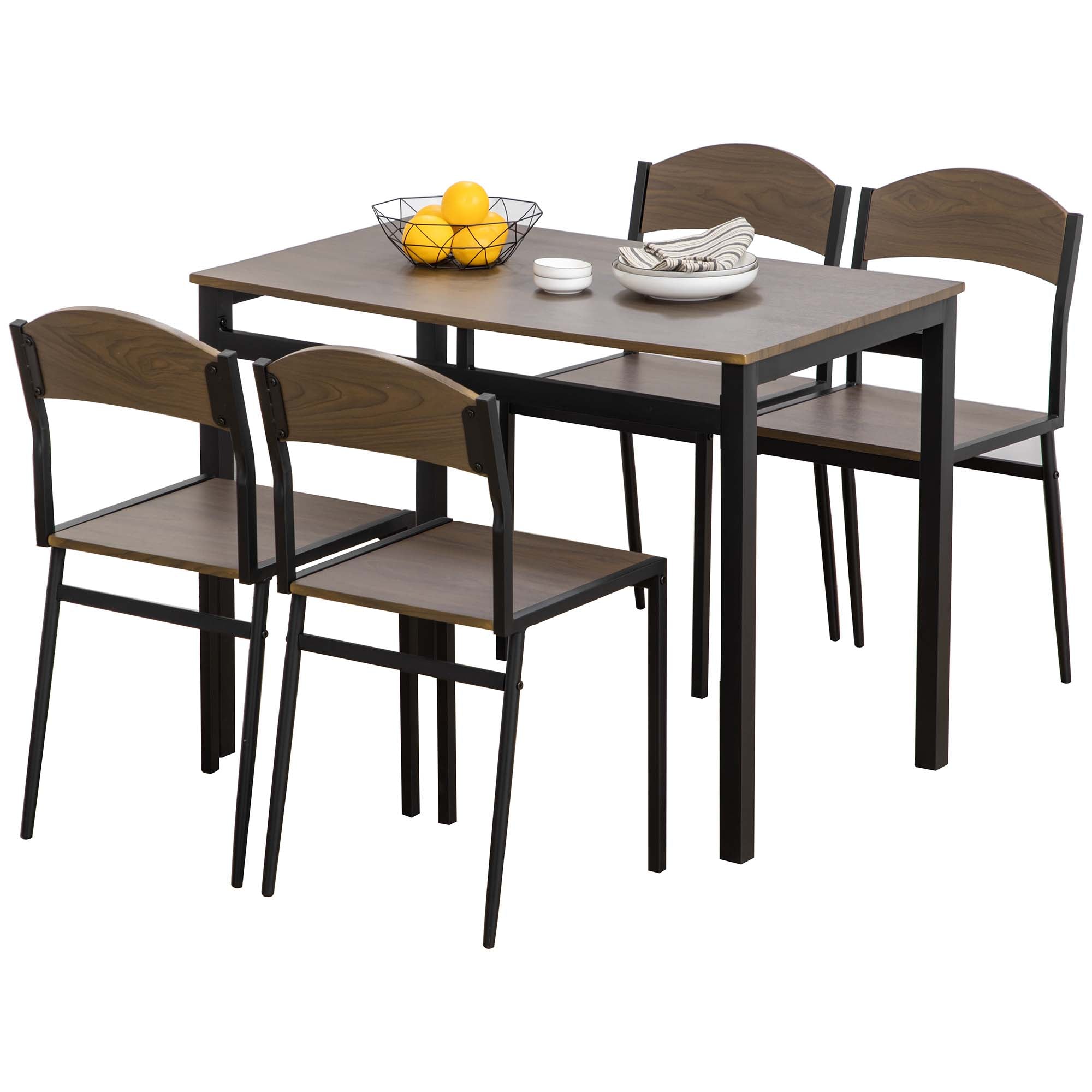 HOMCOM 5-osaline söögilaudade komplekt koos 1 ristküliku kujulise lauaga 100x63x76.5 cm ja 4 tooliga 45x40x82 cm, metallist ja MDFist, must ja pruun