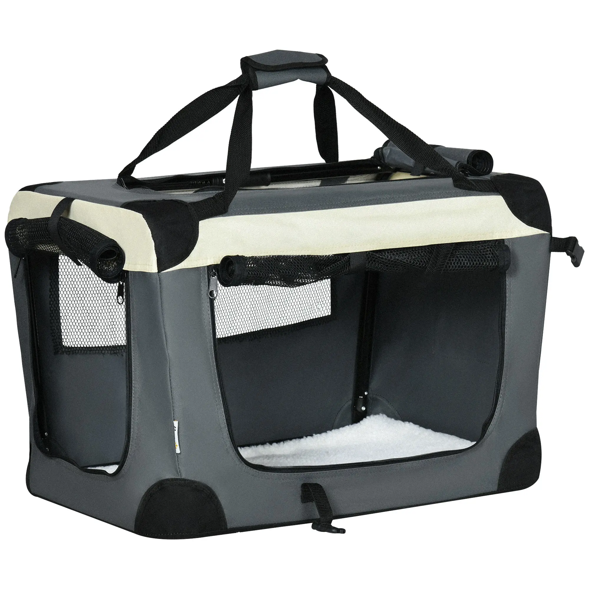 Foldable Dog Carrier 60x41x41 cm Pet Carrier with Windows Soft Cushion and 2 Shoulder Straps Transport Bag for Mini Dogs Cats Gray