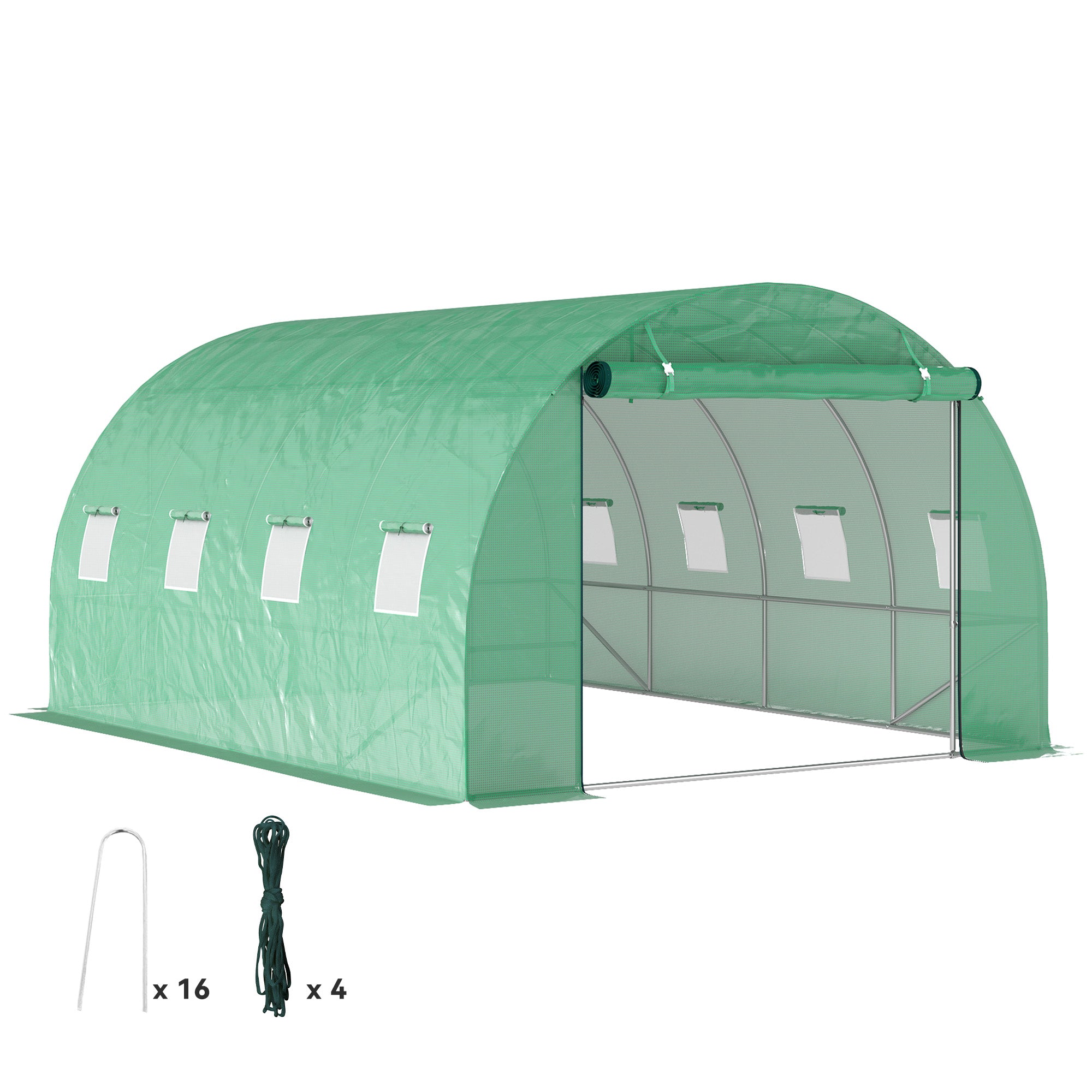 Greenhouse 300x400x200cm Foil Greenhouse Tomato House with Door, 8 Windows, Galvanized Steel Foil Tunnel, 170g/m? PE, Stable Plant Tunnel, Greenhouse incl. Ground Anchors & Ropes, Green
