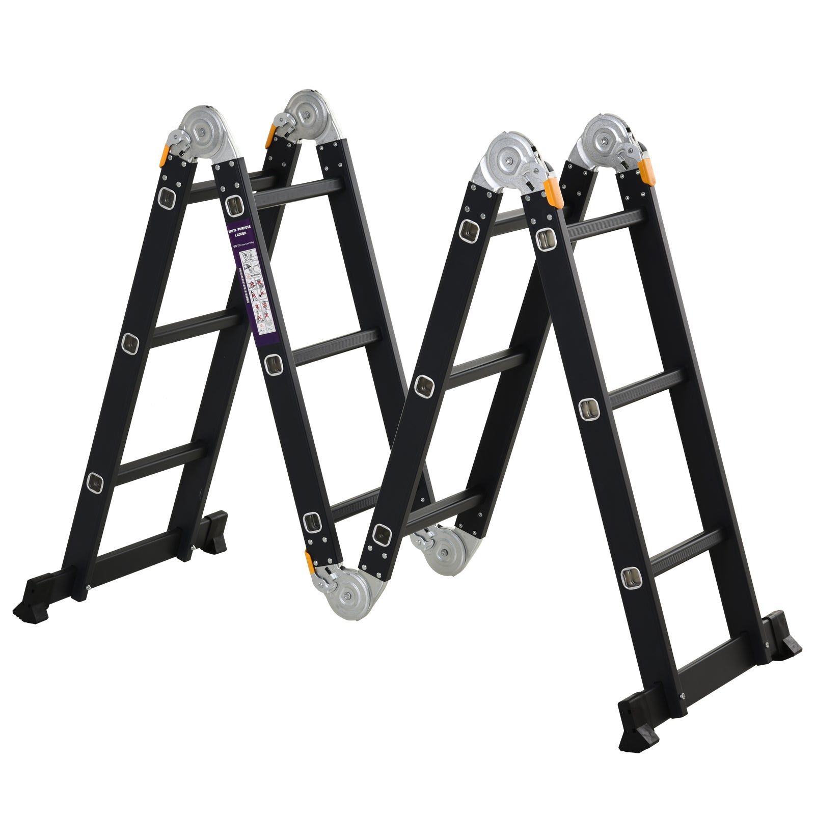 DURHAND Universalus sulankstomas laiptelis 5 in 1 Nešiojamas su 2 platformos plokštėmis, neslidžios kojelės, aliuminio vyriai, 150 kg, 370x61x11 cm, Juoda
