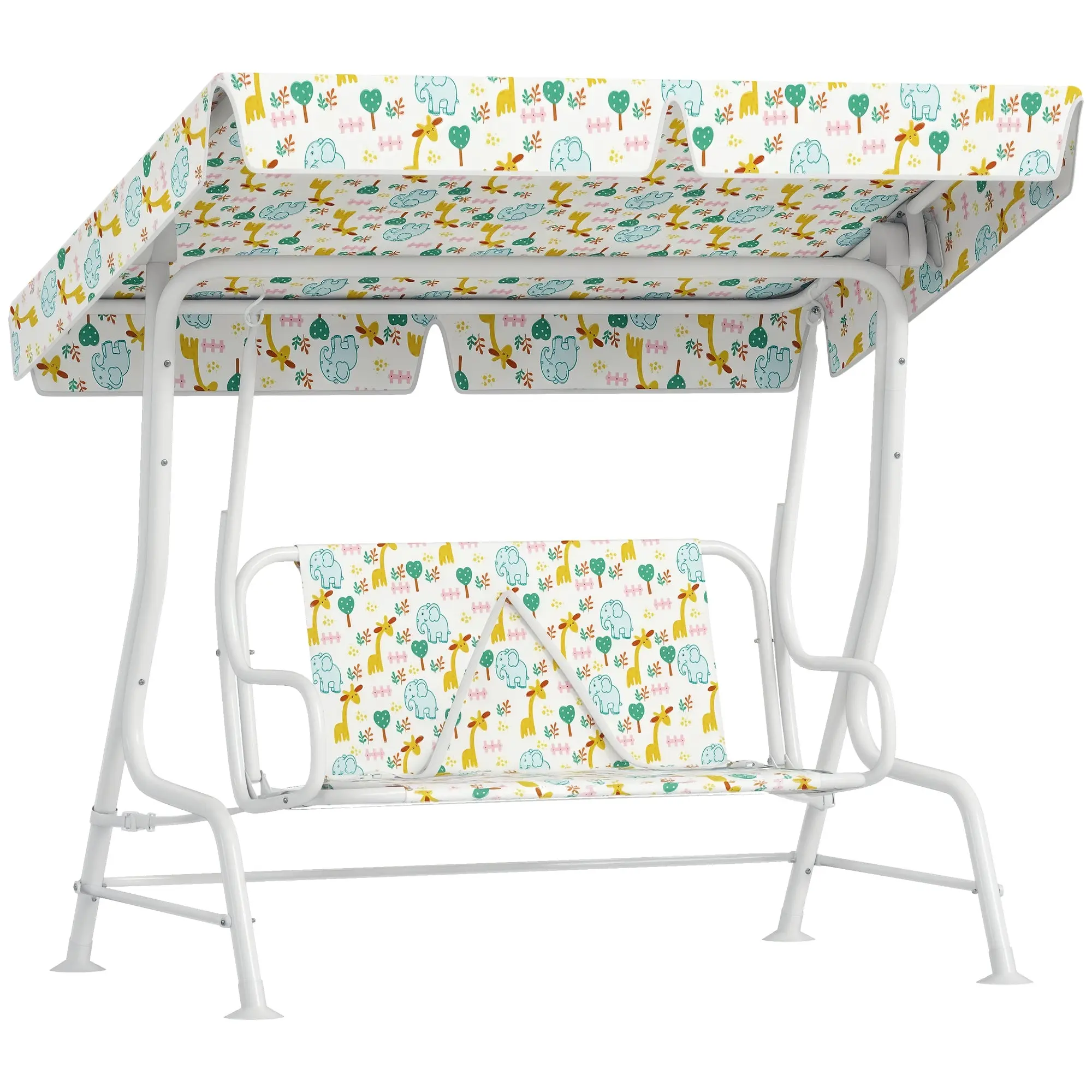 Children's Hollywood Swing 2-Seater Kids Swing with Adjustable Sun Canopy, Safety Belt Garden Swing for 3-6 Year Olds White 110 x 74 x 113 cm