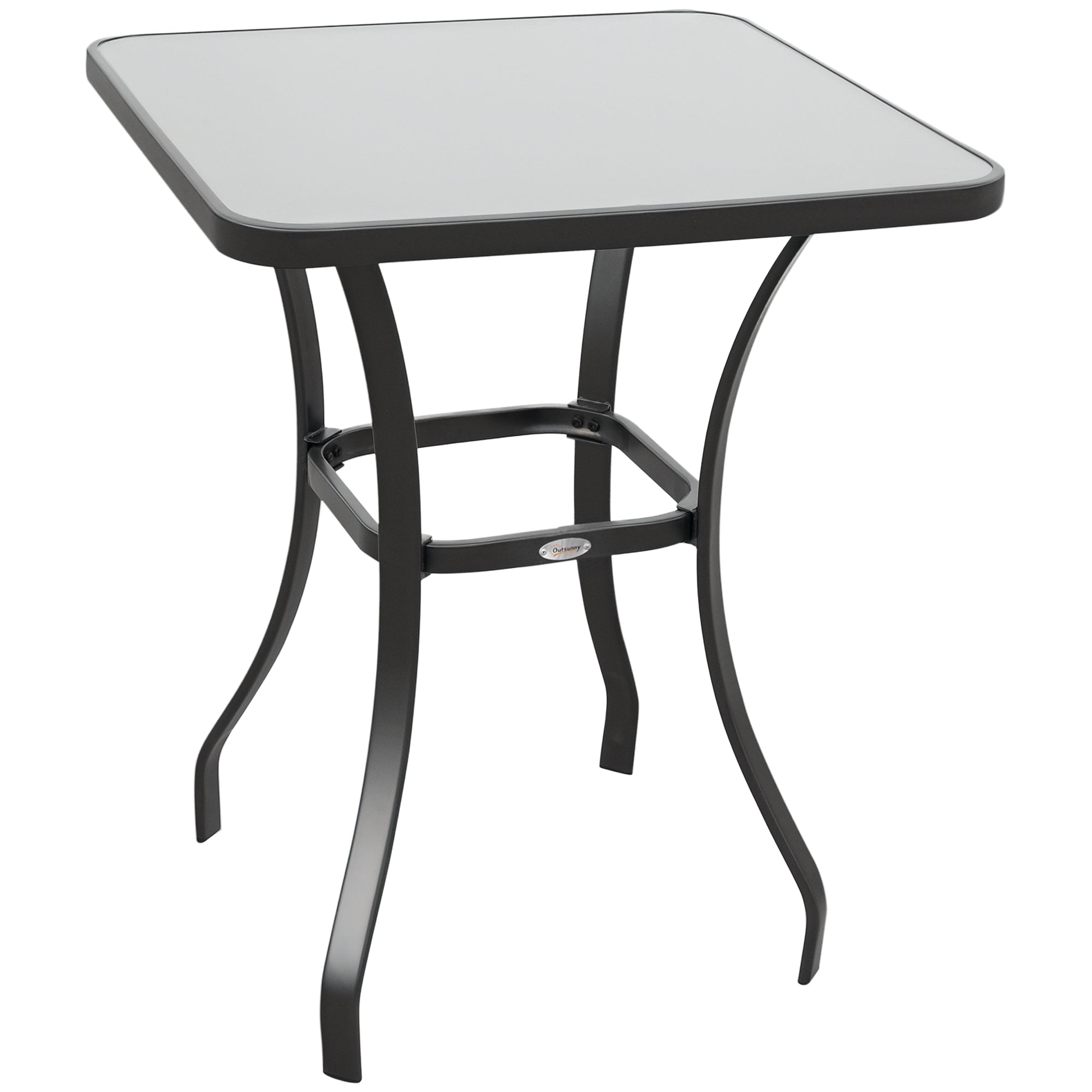 Outdoor Bistro Table, Garden Patio Table with Tempered Glass Top, Black Powder-Coated Metal Frame, Square Balcony Dining Table, 68.5 x 68.5 x 84 cm